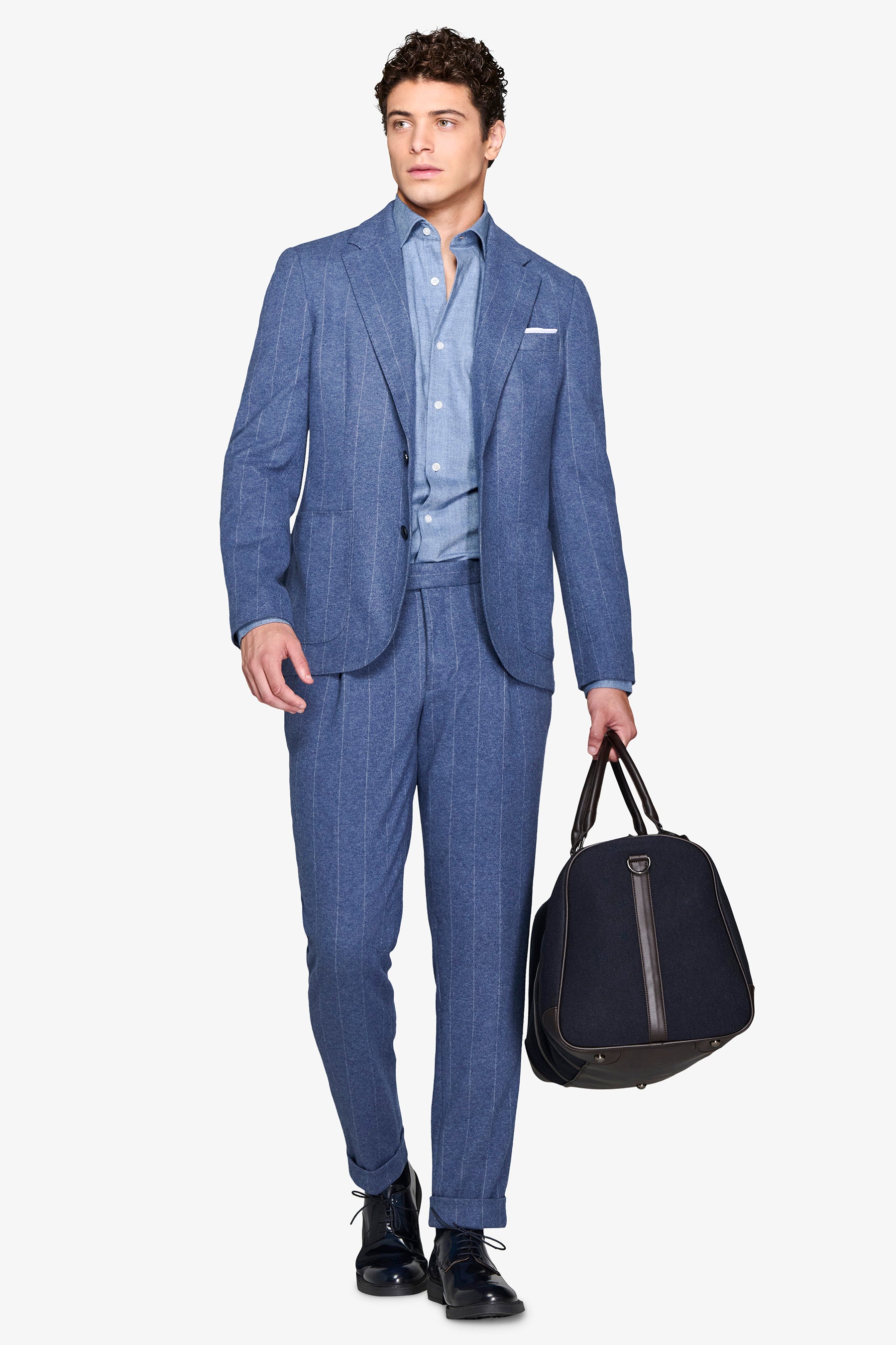 Giacca da abito gessata celeste-Dan John