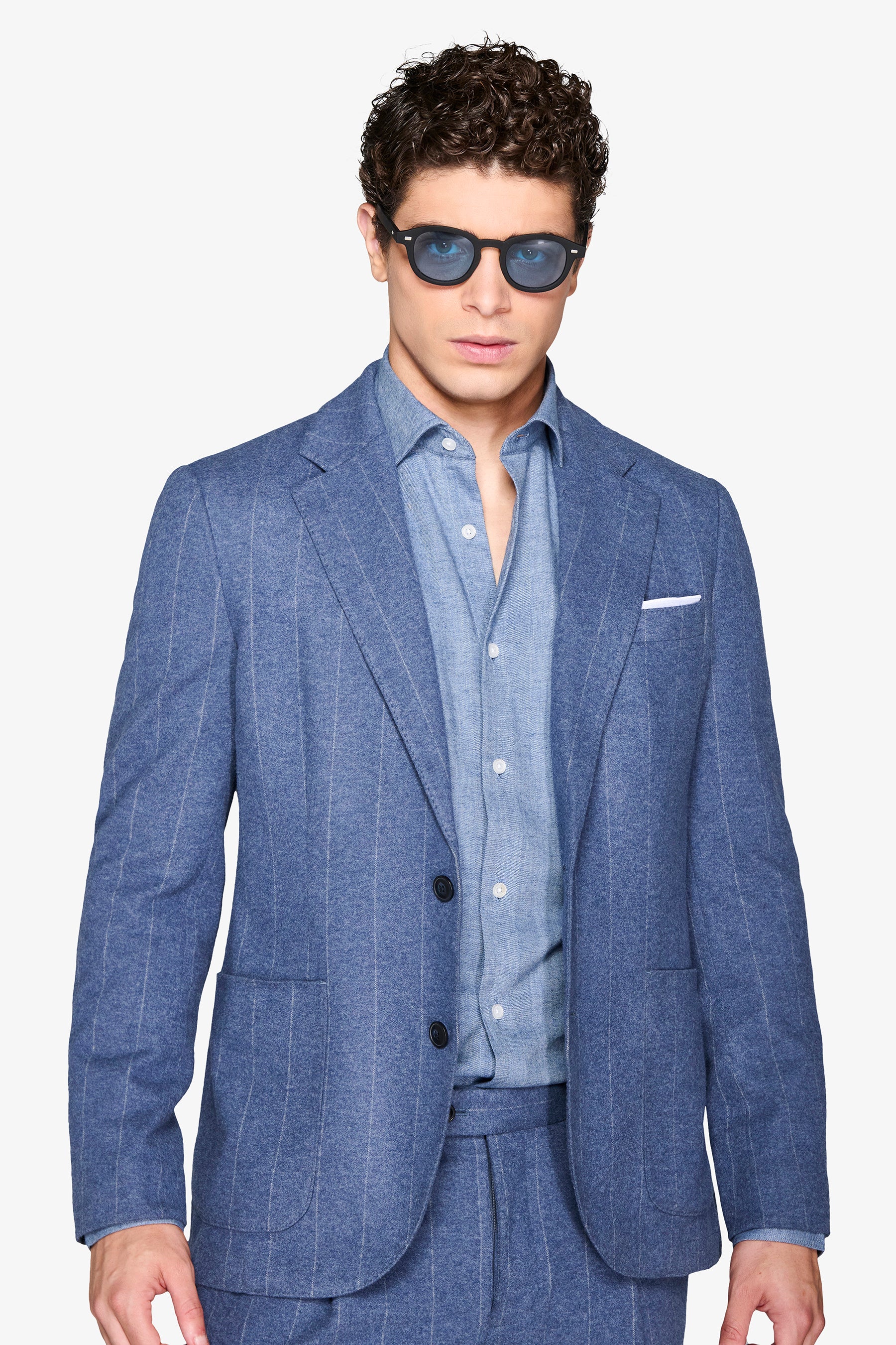 Giacca da abito gessata celeste-Dan John