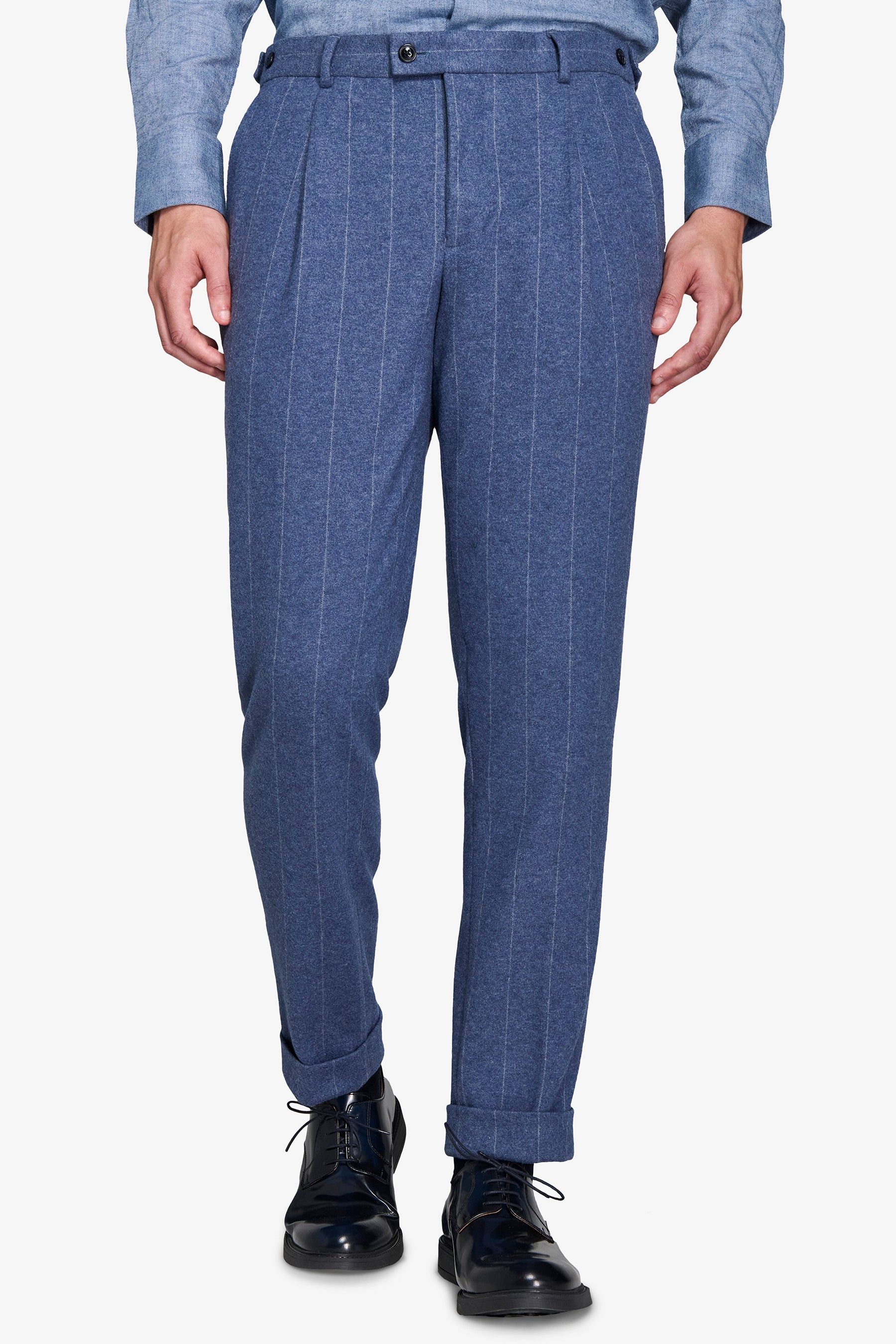 Pantaloni da abito gessato celeste-Dan John