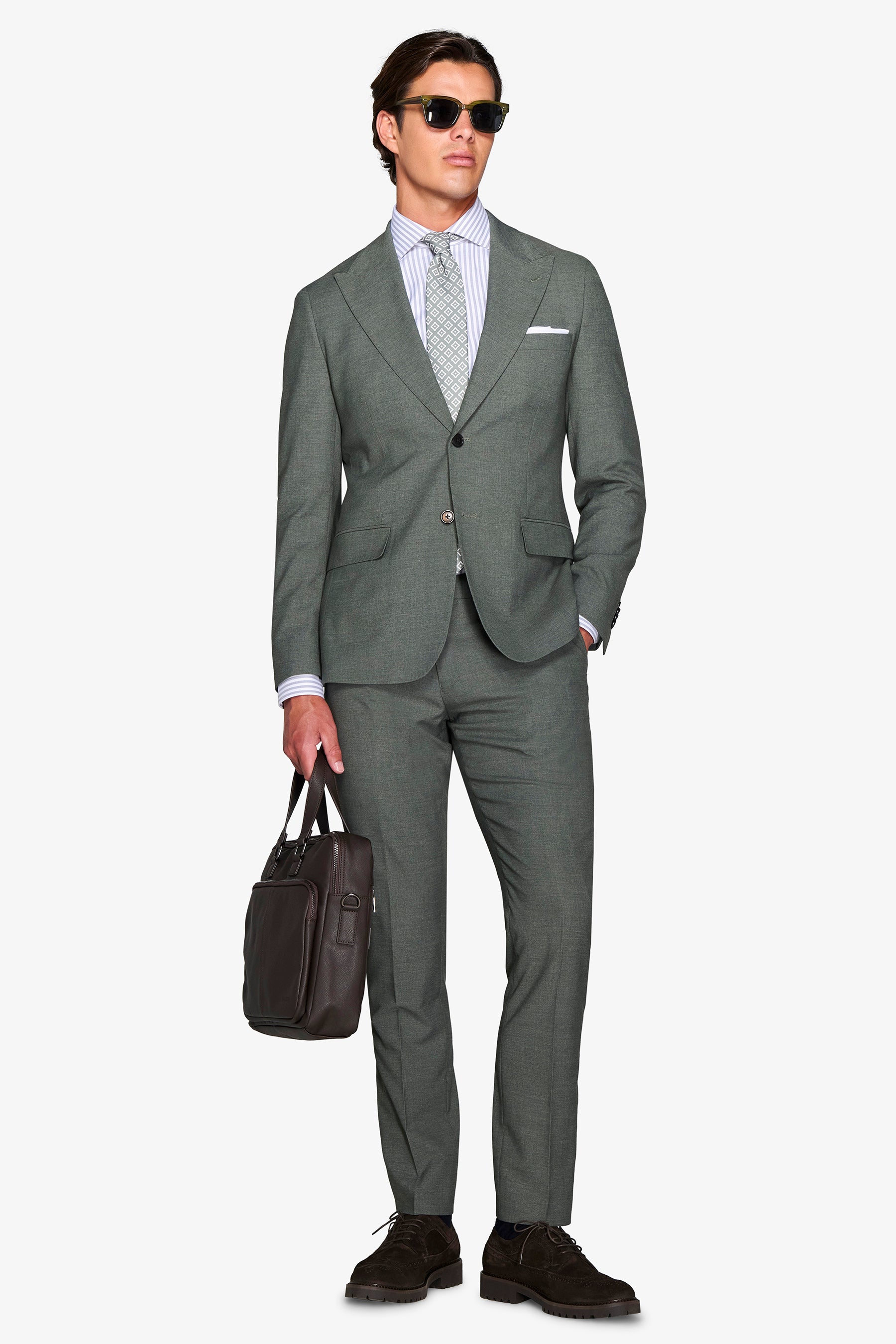 Abito twill melange misto lana verde-Dan John