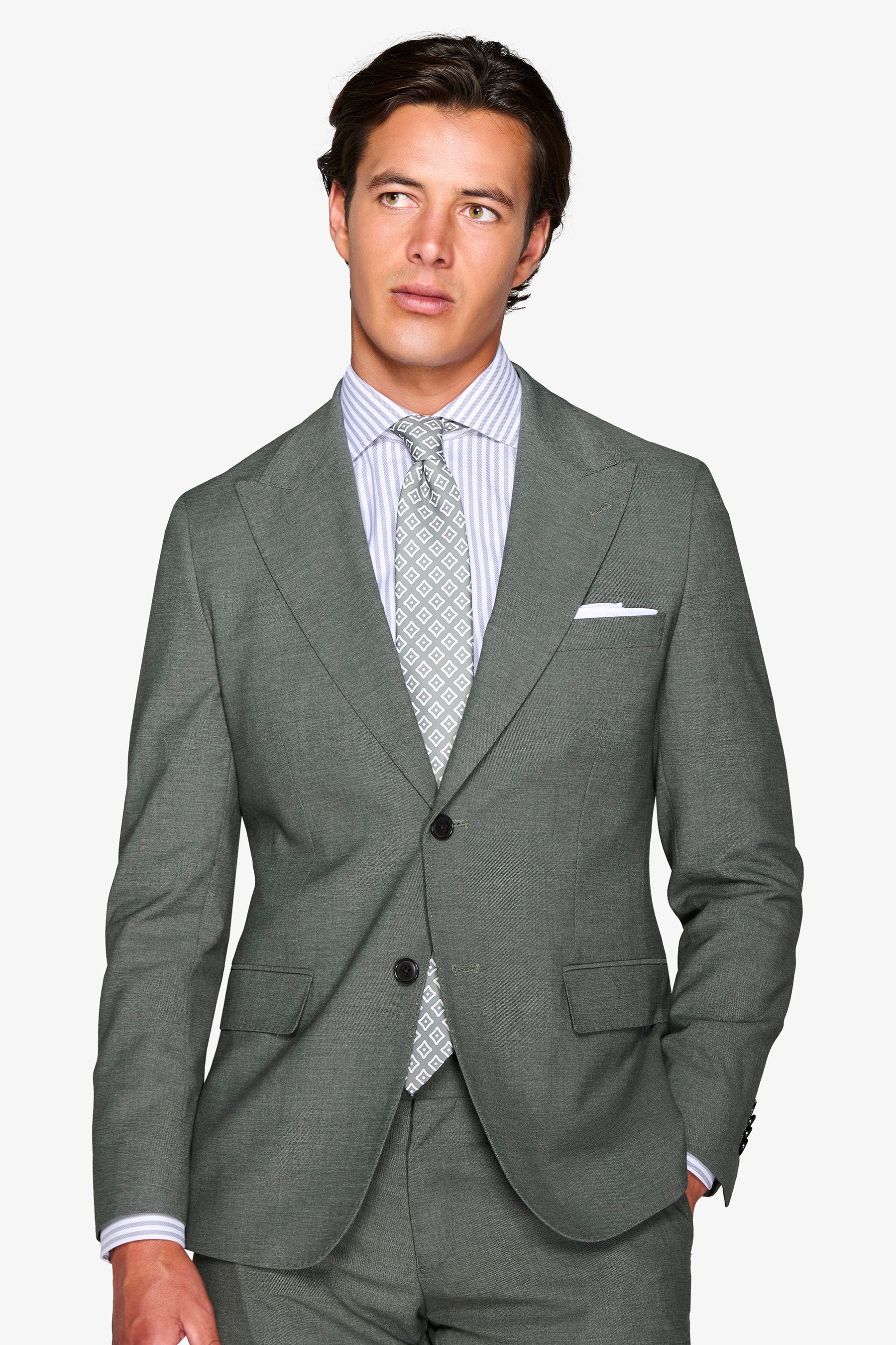 Abito twill melange misto lana verde-Dan John