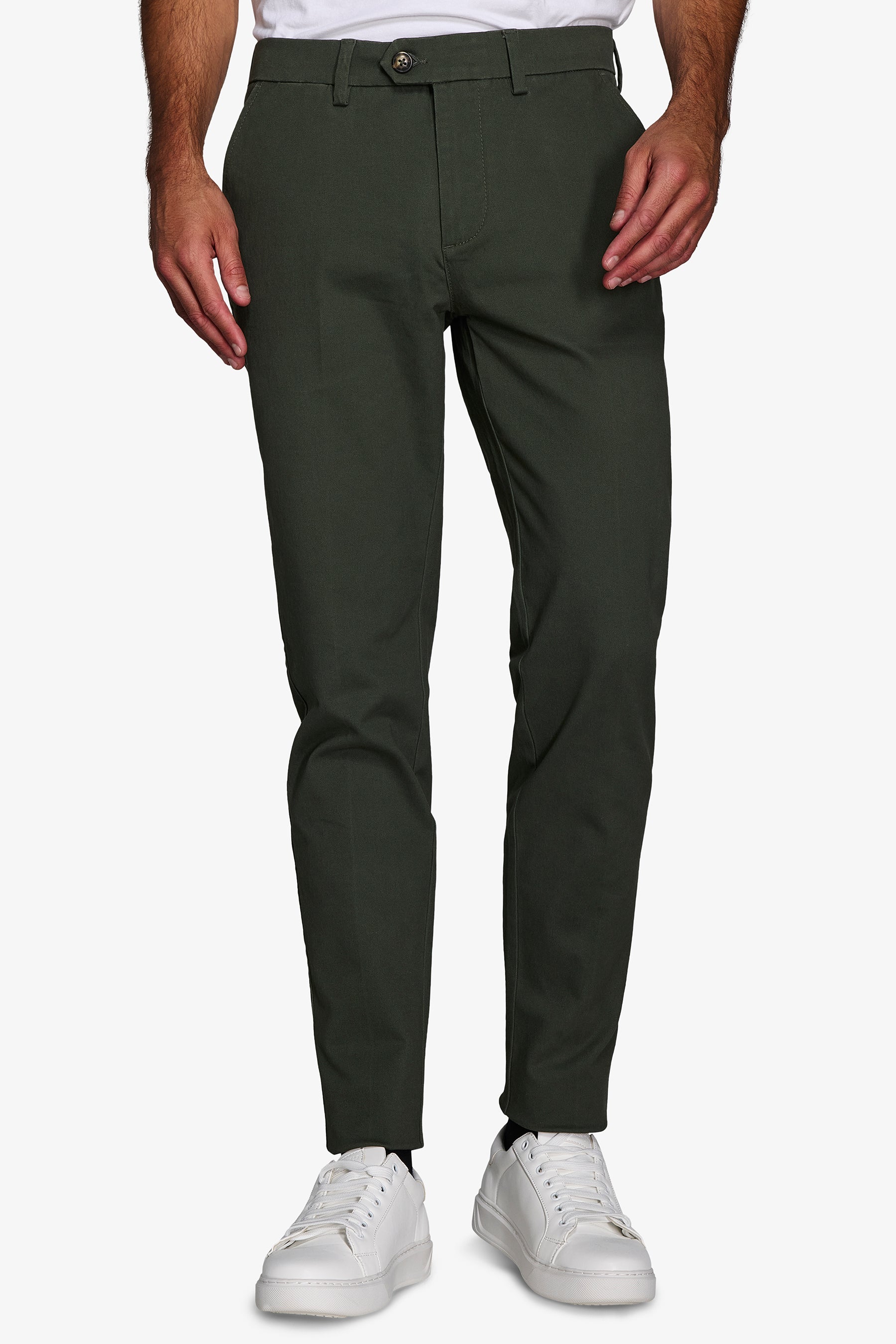 Pantalón chino tejido gabardina verde oscuro