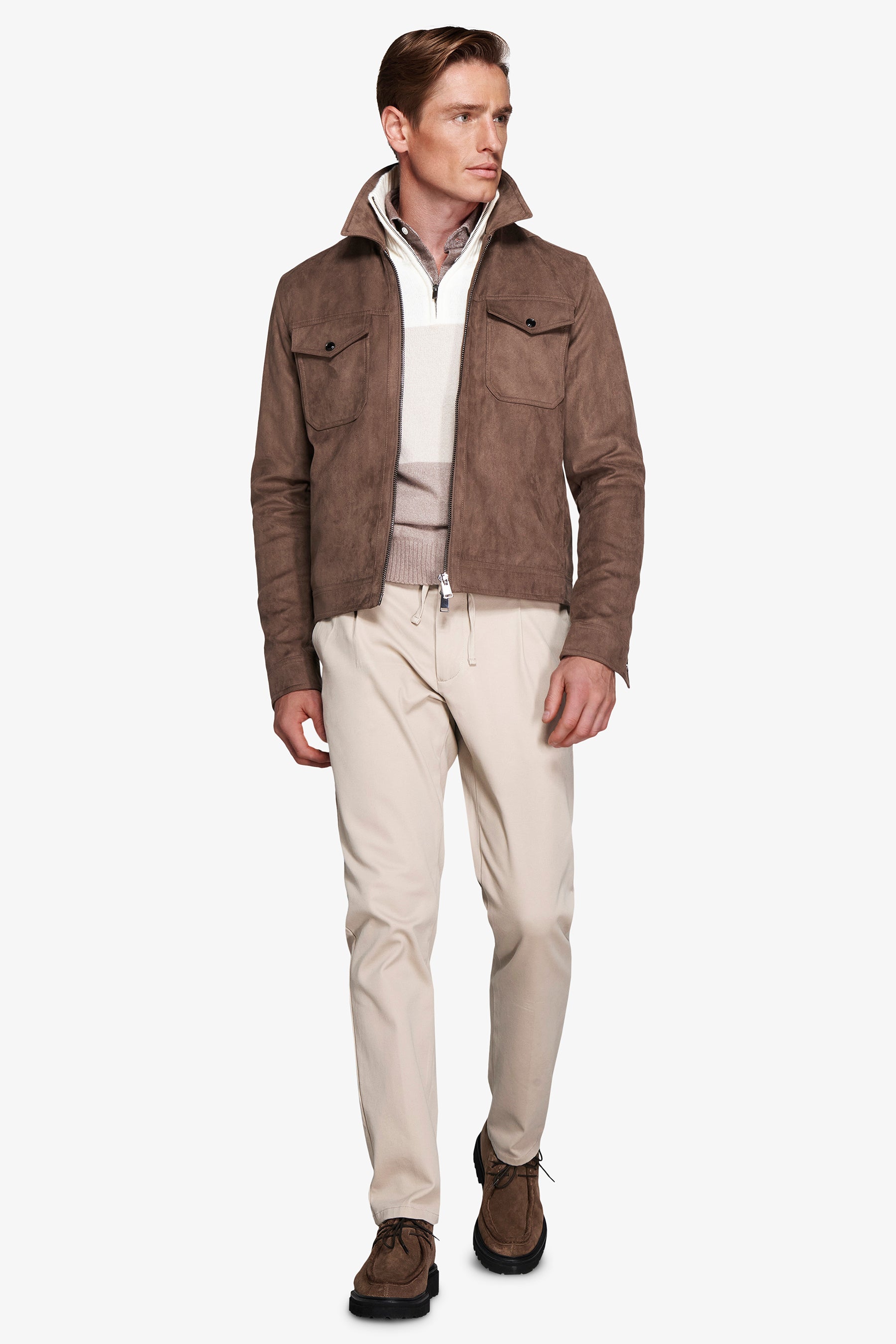 Cazadora corta de ante ecológico gris tórtola