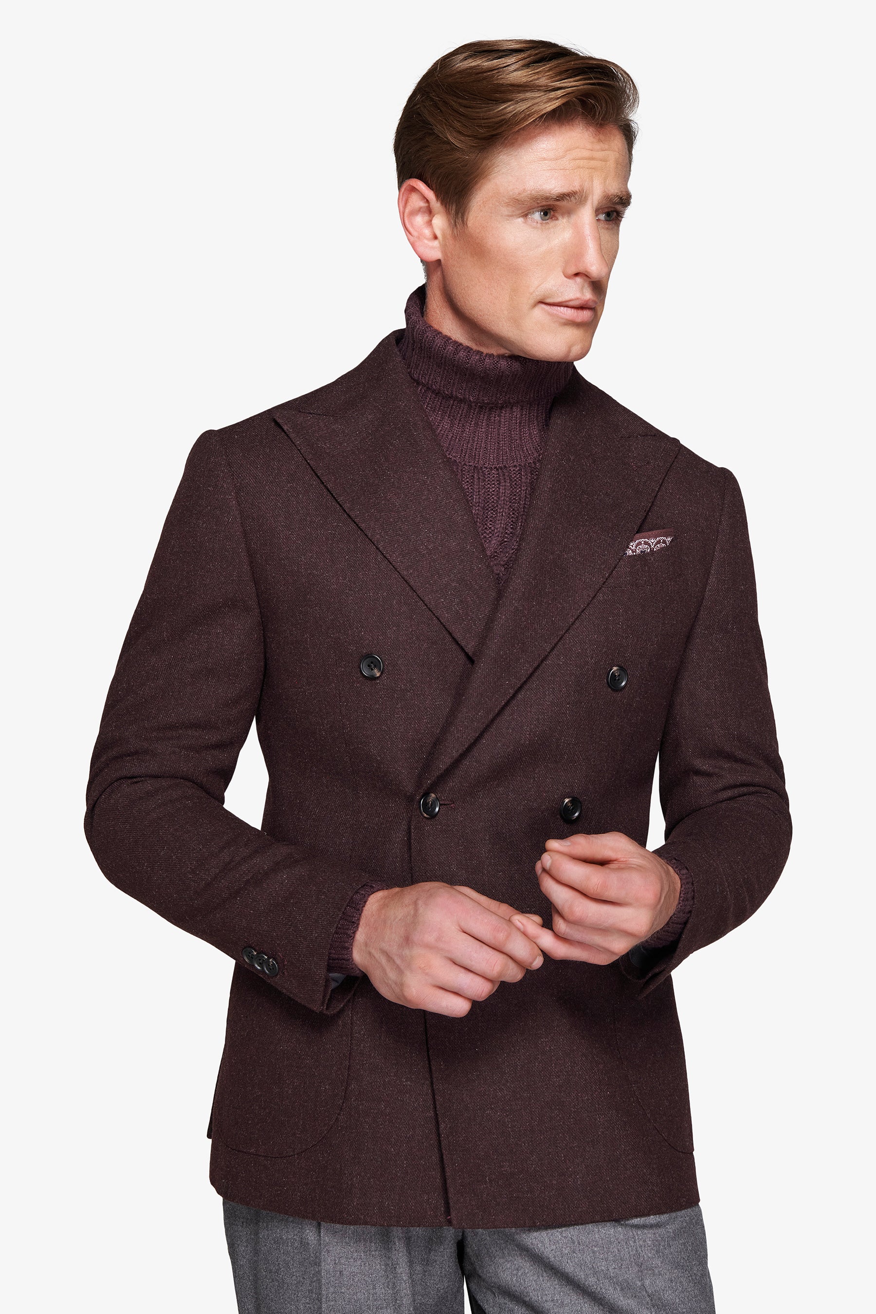 Americana cruzada efecto franela burdeos