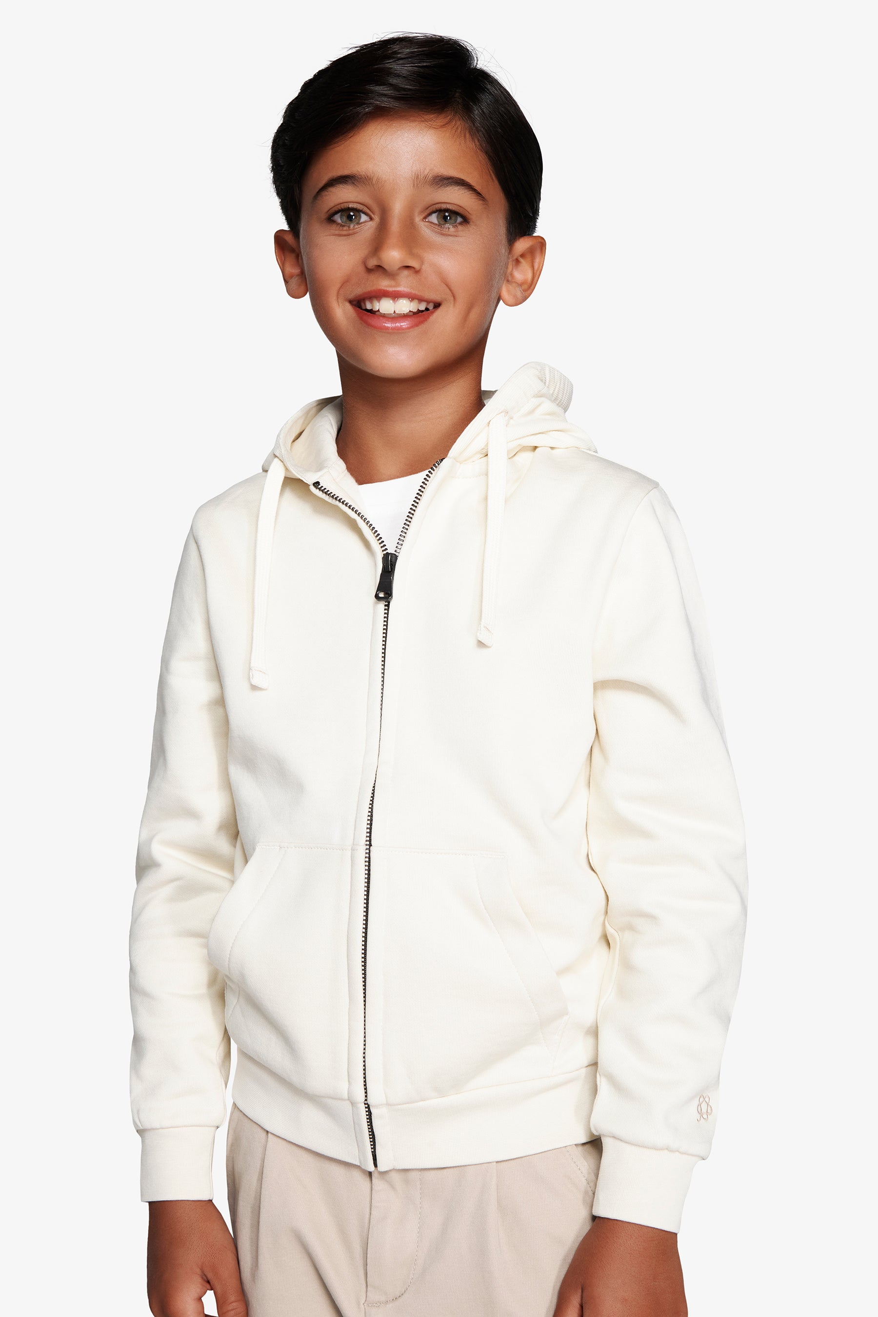 Sudadera con cremallera completa bimaterial blanco roto Kids