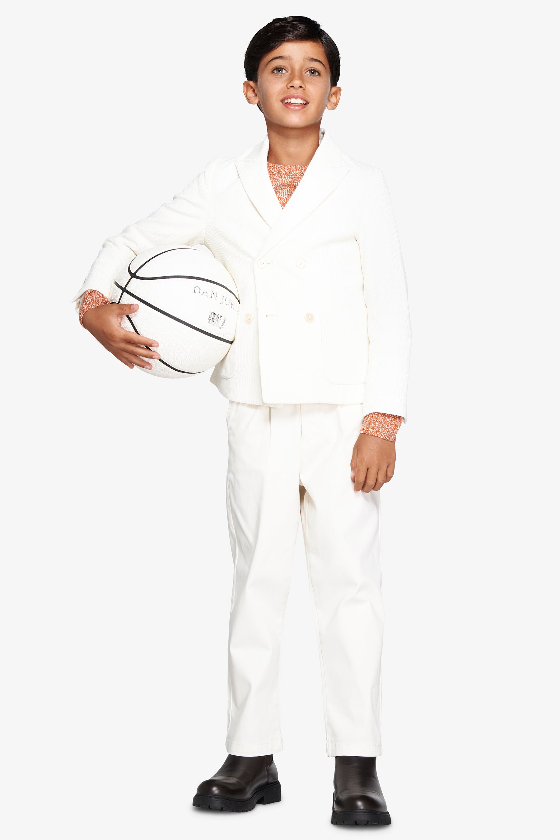 Americana de doble botonadura en punto de canalé blanco roto Kids