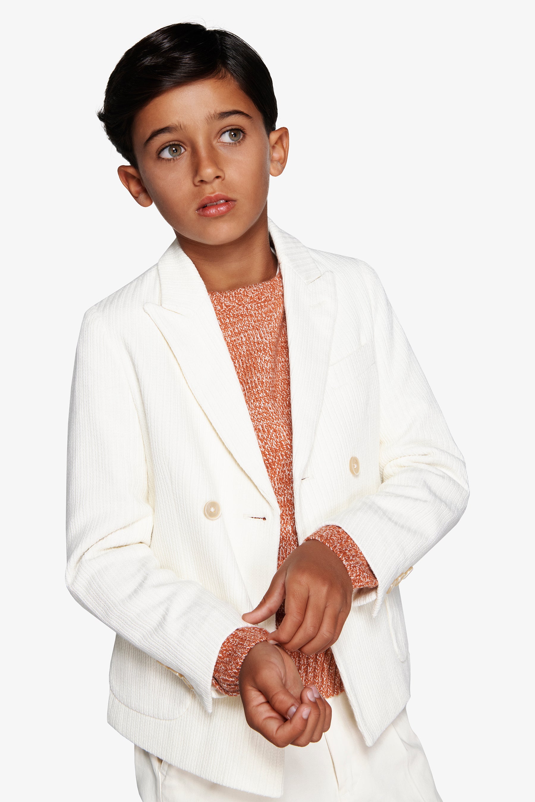 Americana de doble botonadura en punto de canalé blanco roto Kids