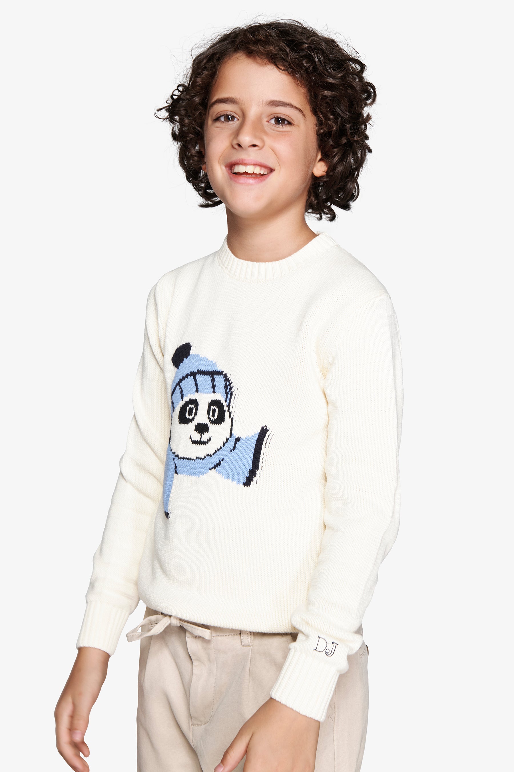 Jersey de cuello redondo jacquard blanco roto Kids