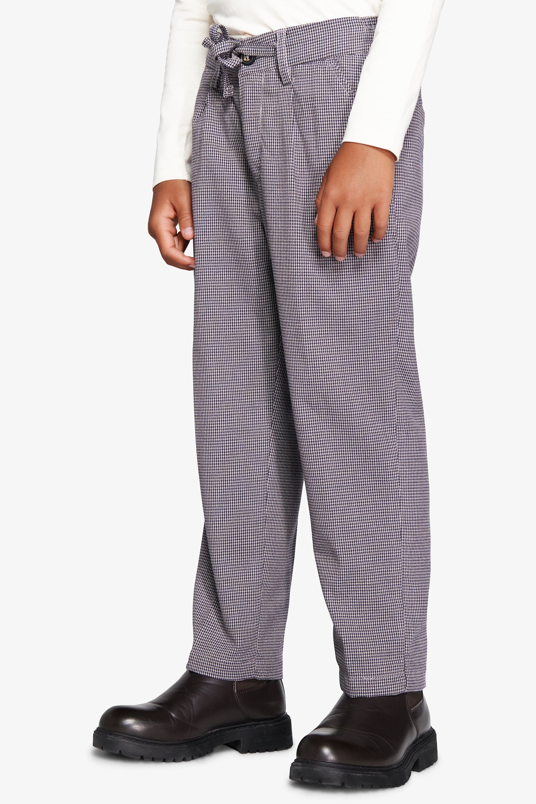 Pantalón con cordón en la cintura pata de gallo gris tórtola Kids