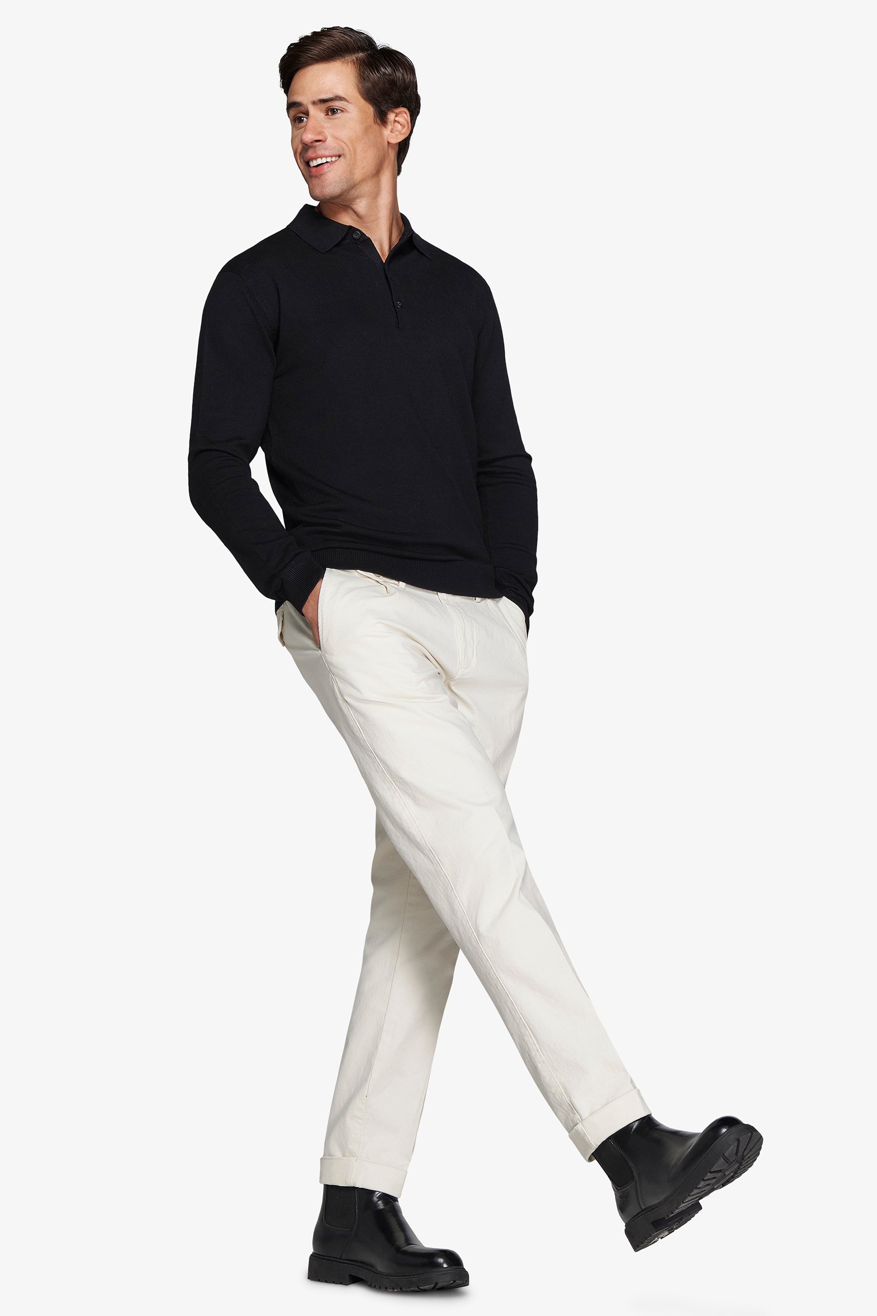 Black knitted polo shirt with buttons