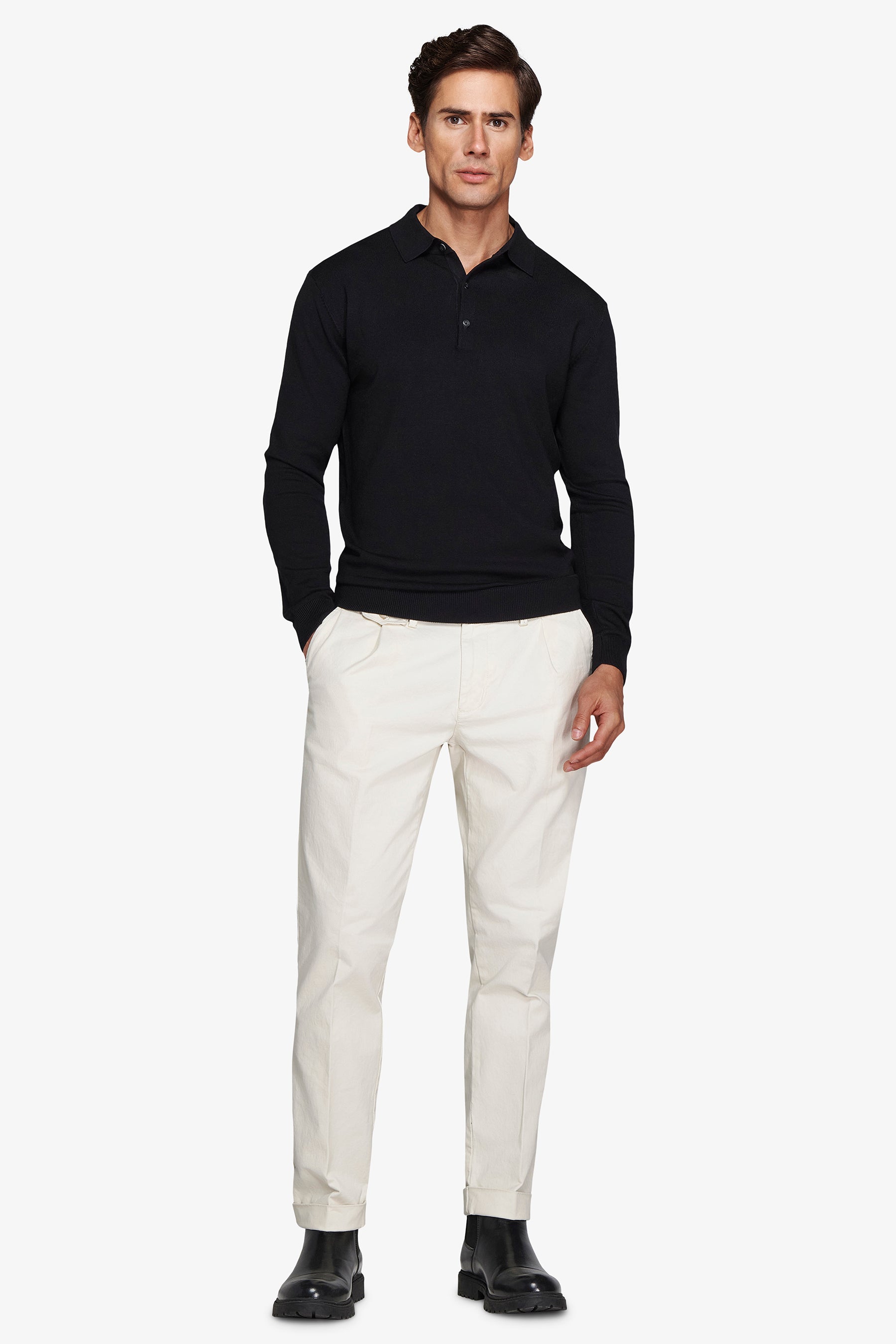 Black knitted polo shirt with buttons