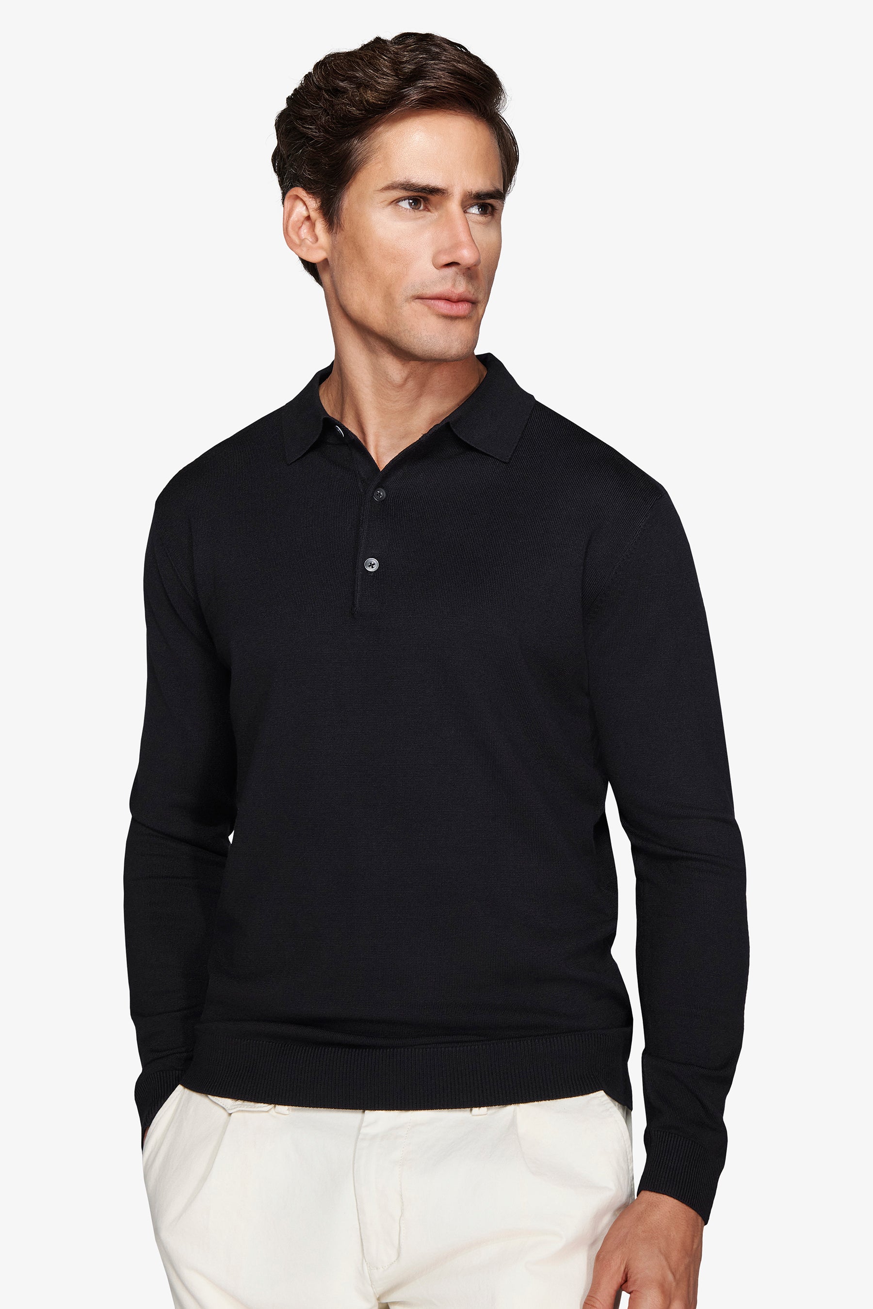 Black knitted polo shirt with buttons