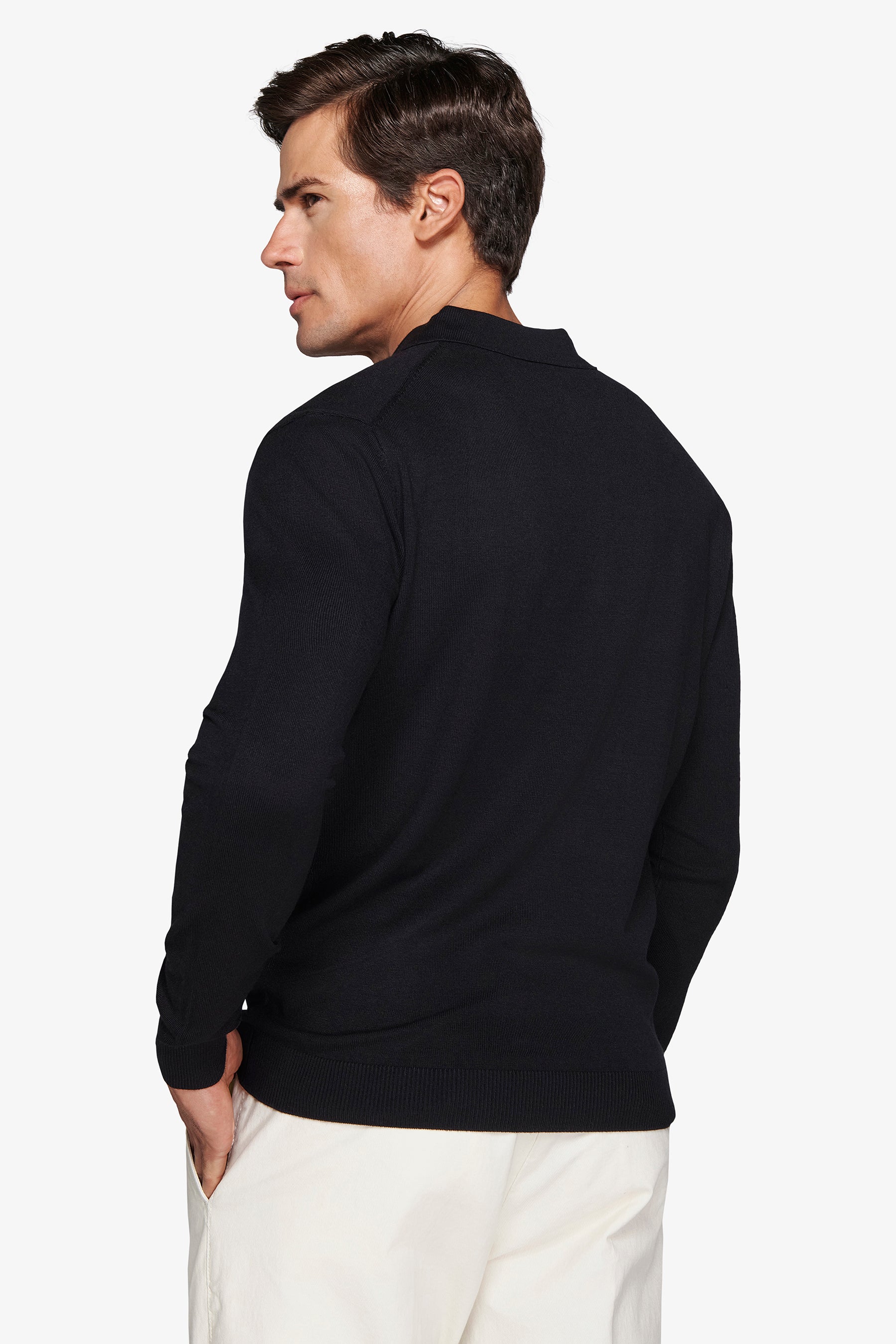 Black knitted polo shirt with buttons