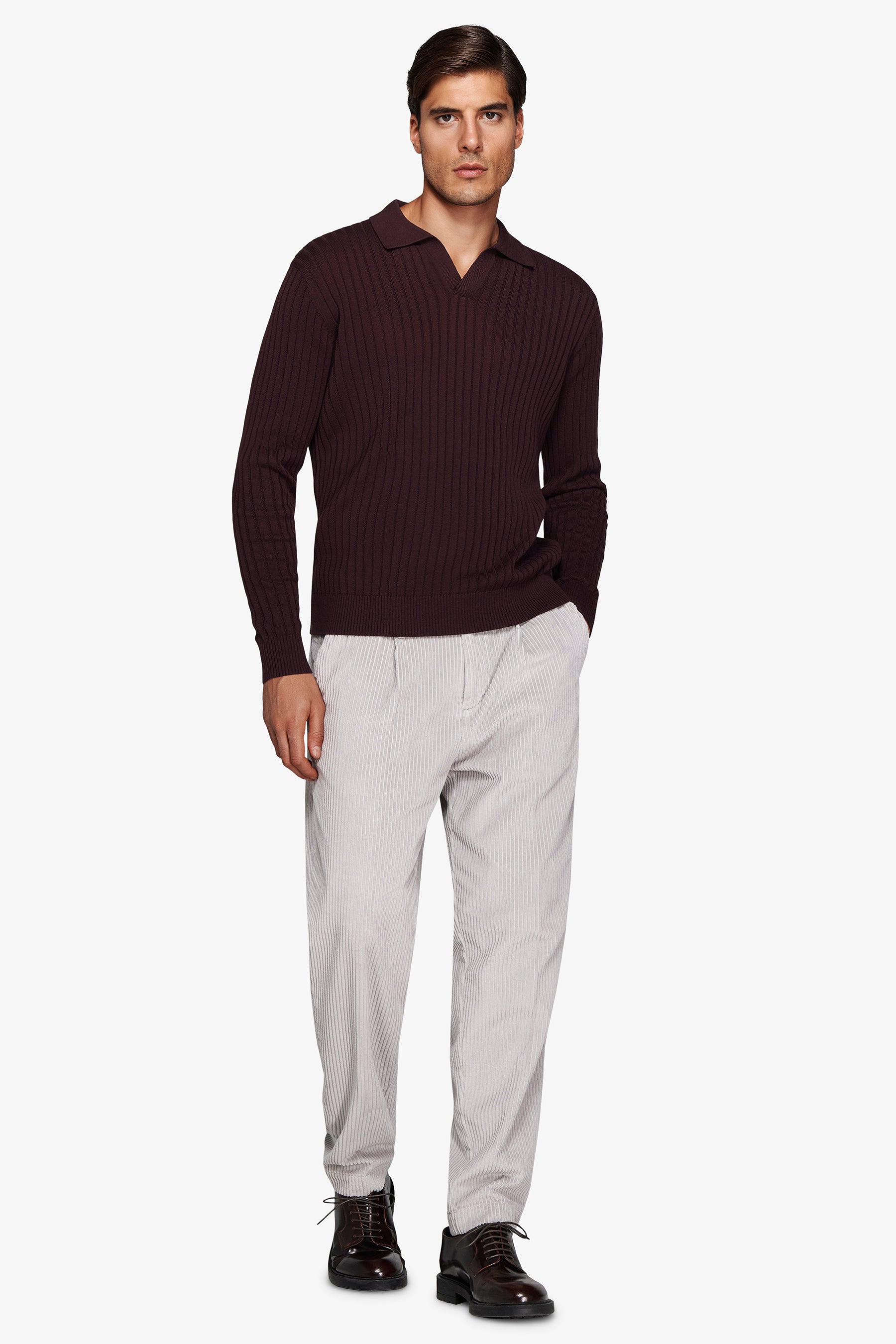 Polo en maille côtelée plate bordeaux