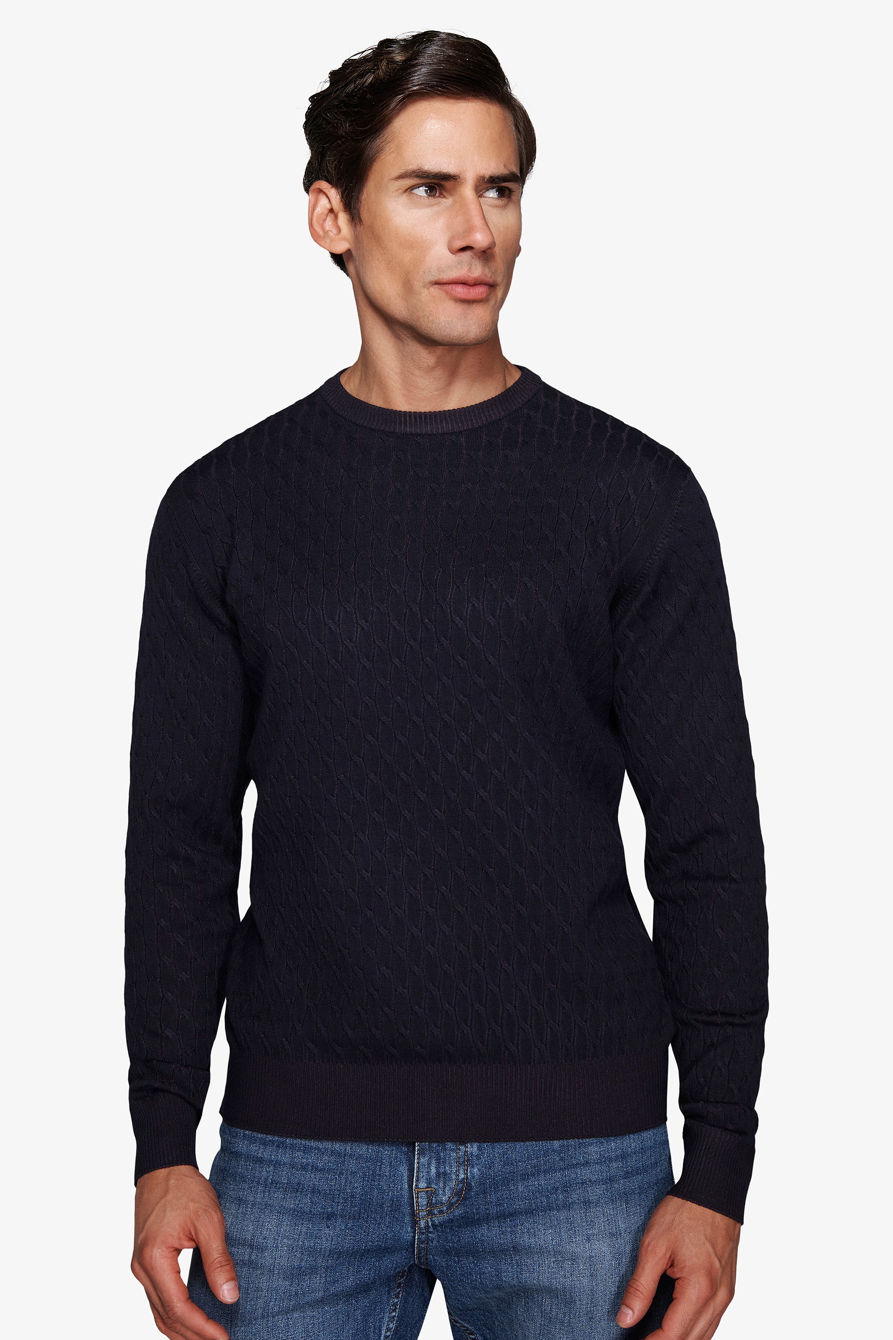 Jersey de cuello redondo trenzado azul