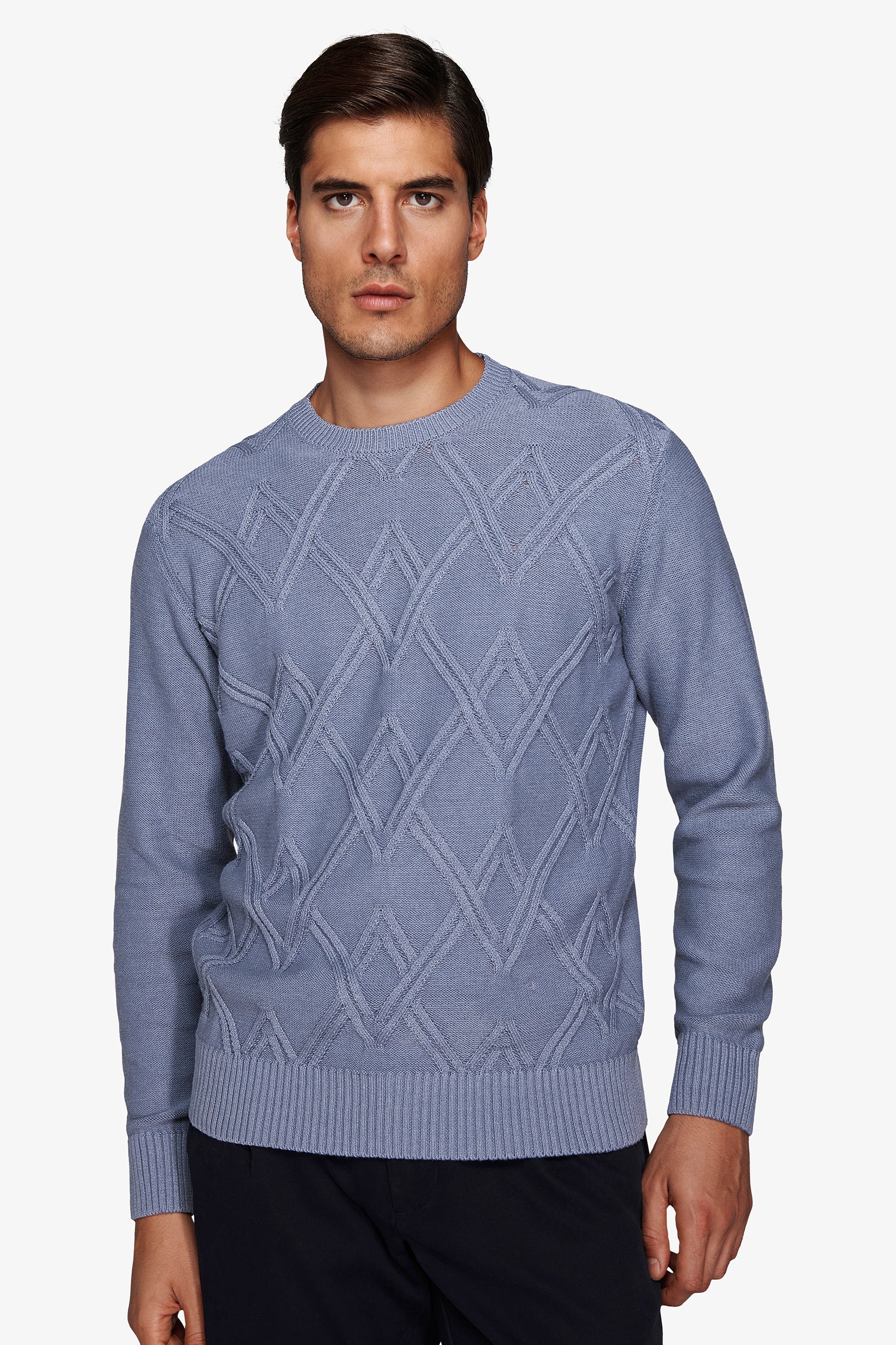 Jersey de cuello redondo con trenza colocada en color azul azúcar