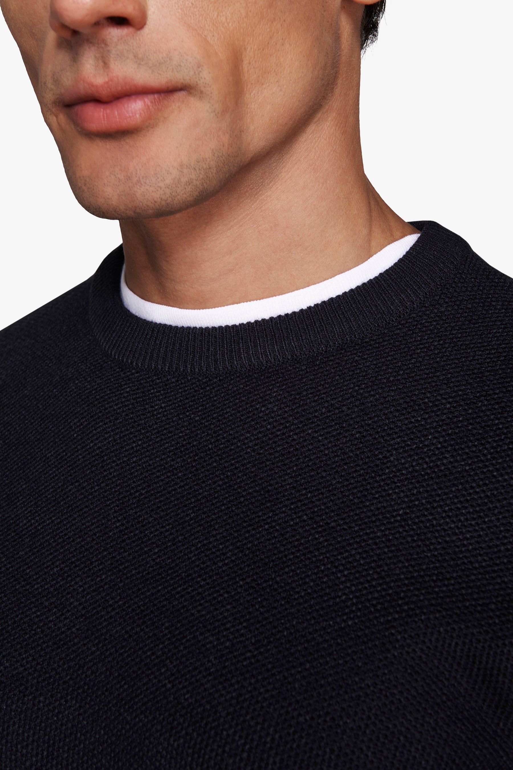 Jersey de cuello redondo texturizado de punto de arroz azul