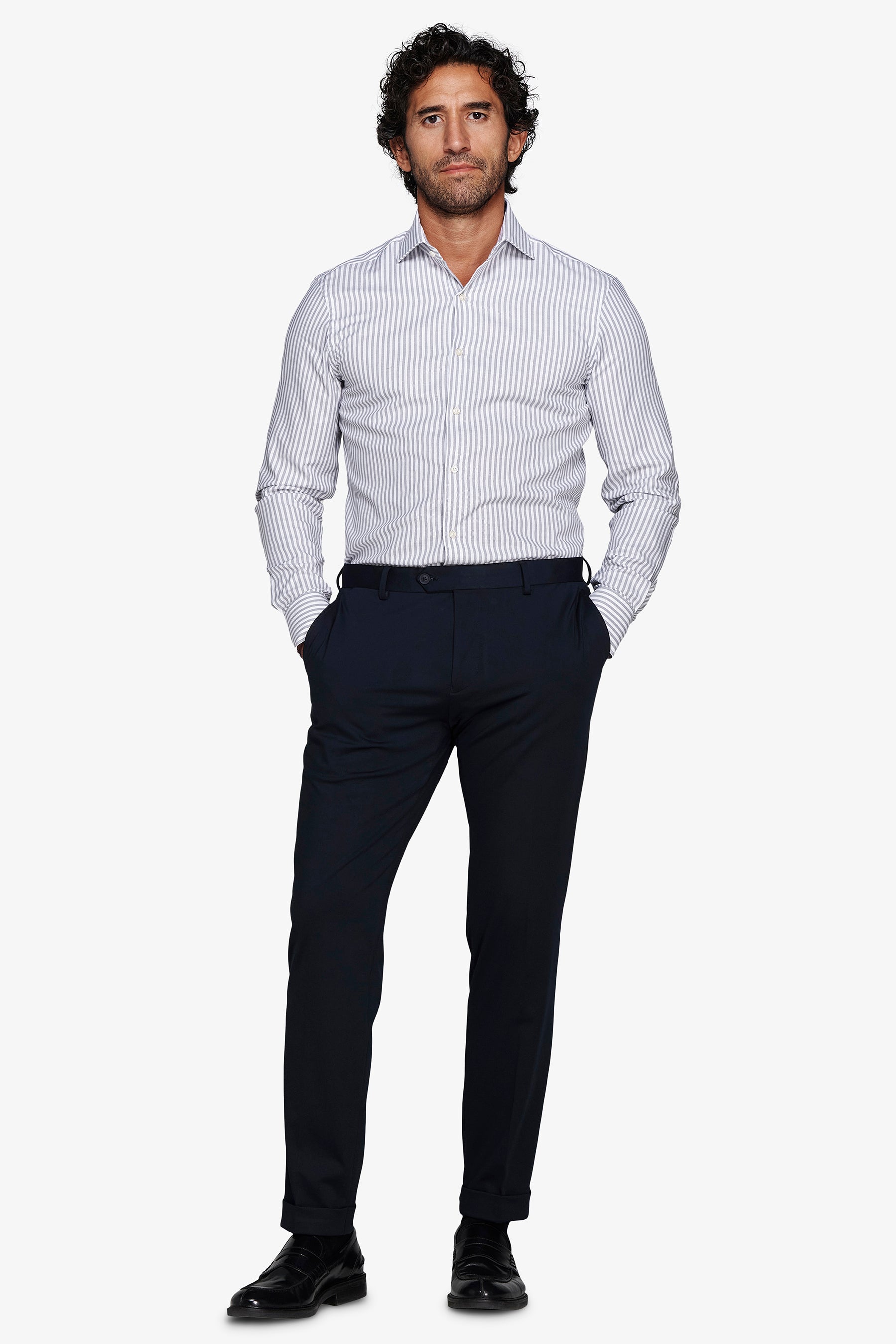 Graues, strukturiertes, gestreiftes Hemd