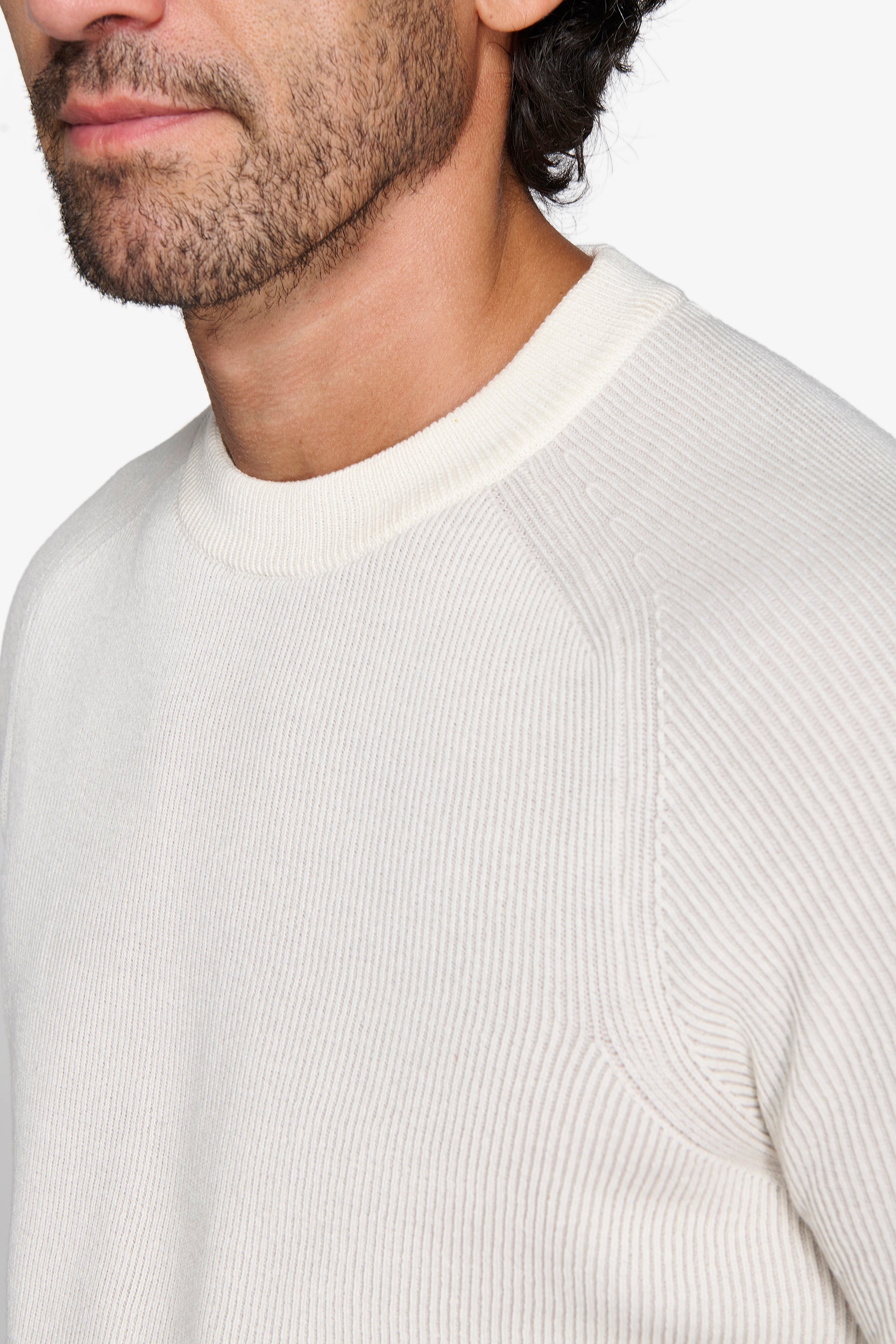 Jersey de cuello redondo con acanalado vanisè blanco roto