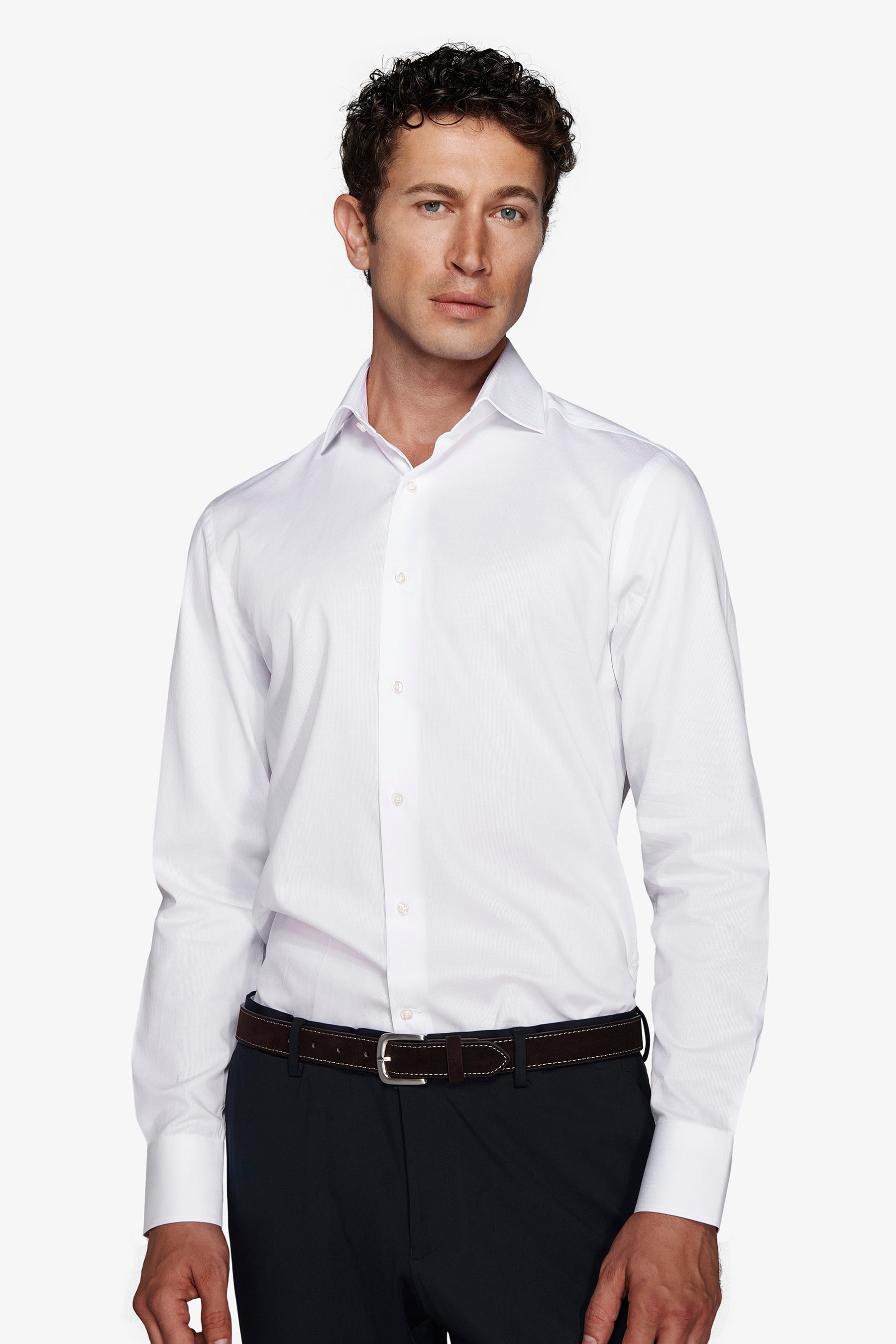 Camisa slim de piqué color blanco