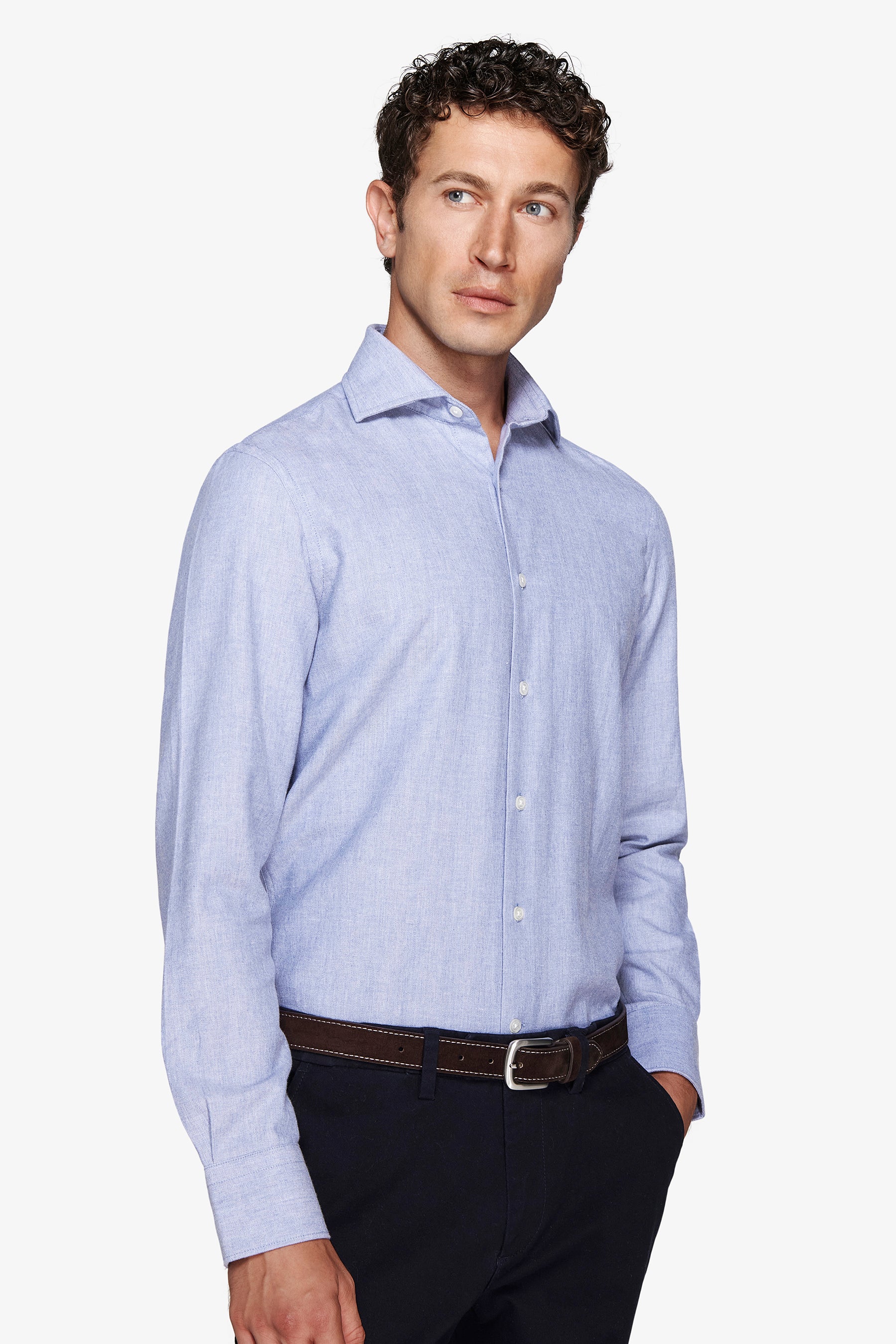 Camisa efecto franela Herringbone celeste