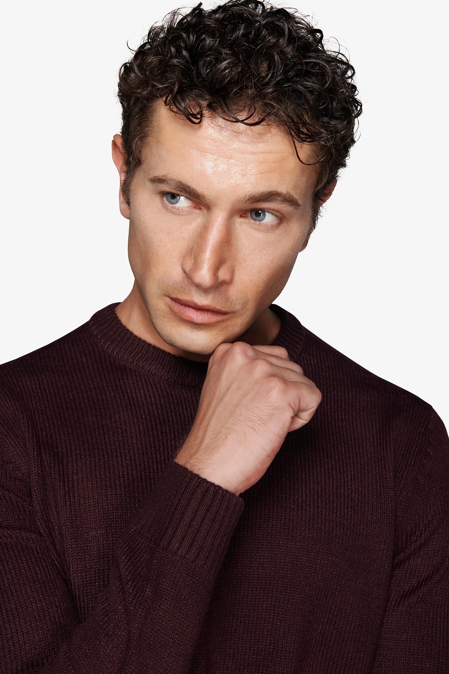 Jersey de cuello redondo efecto lana de oveja burdeos