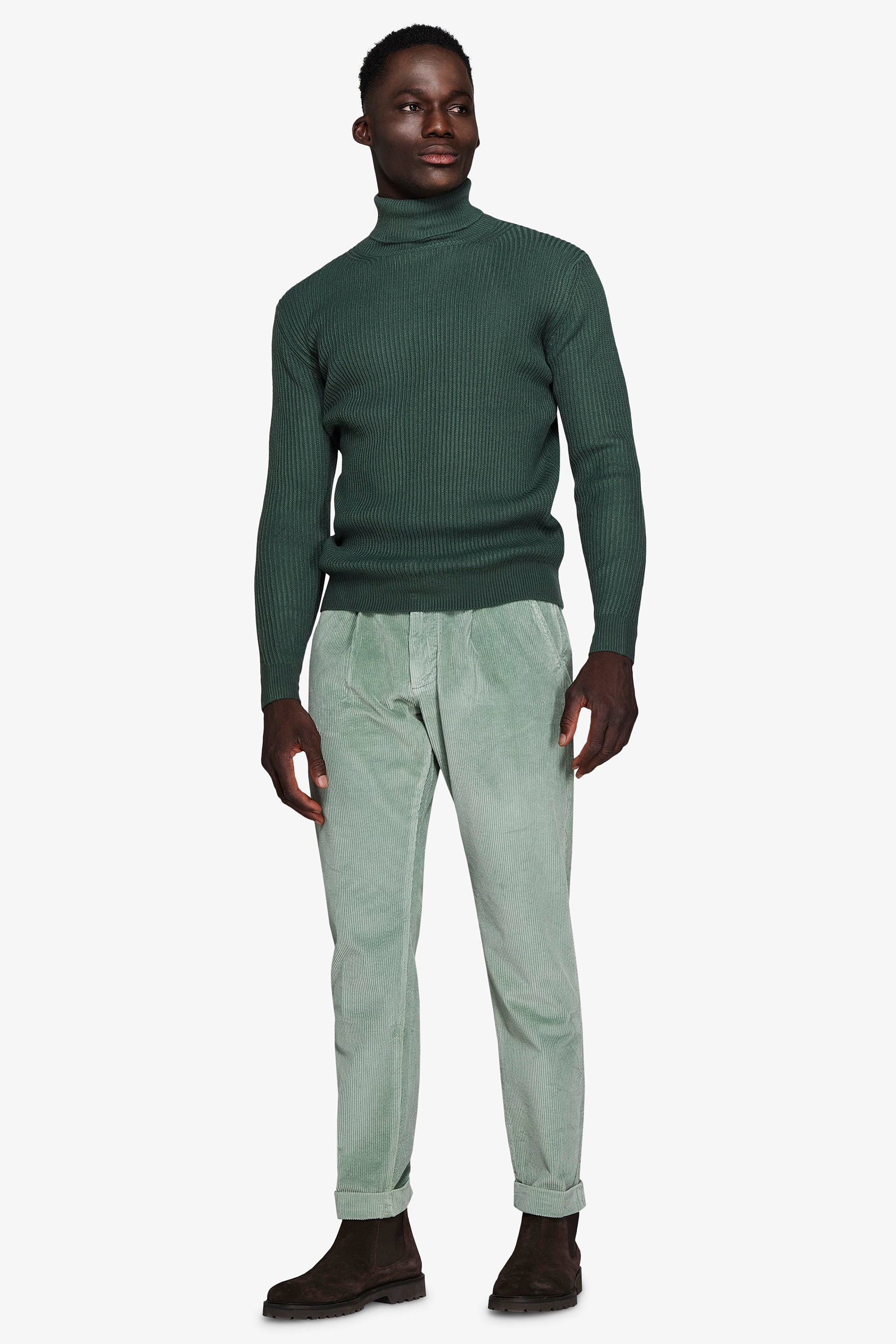 Green English-rib turtleneck sweater