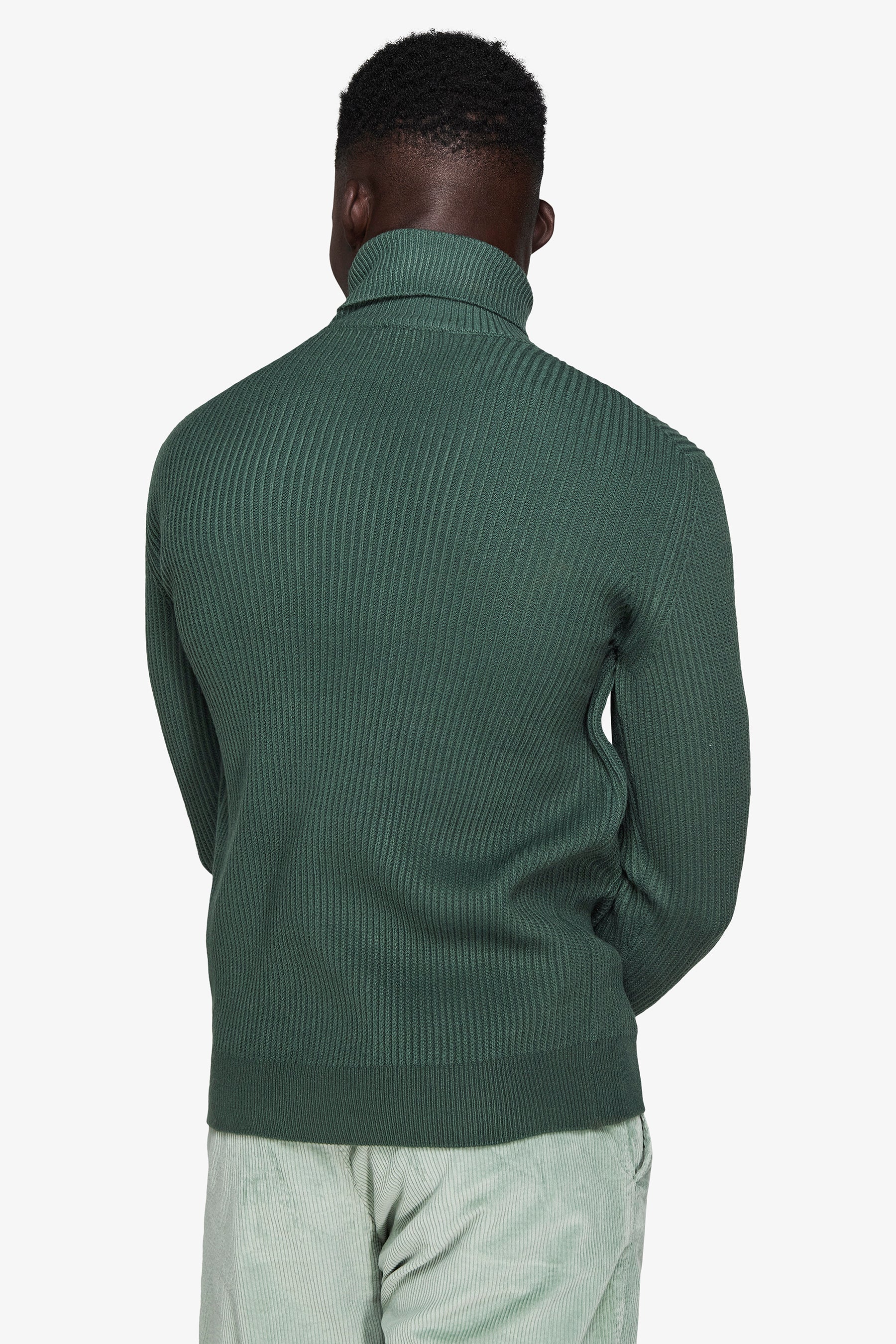 Green English-rib turtleneck sweater