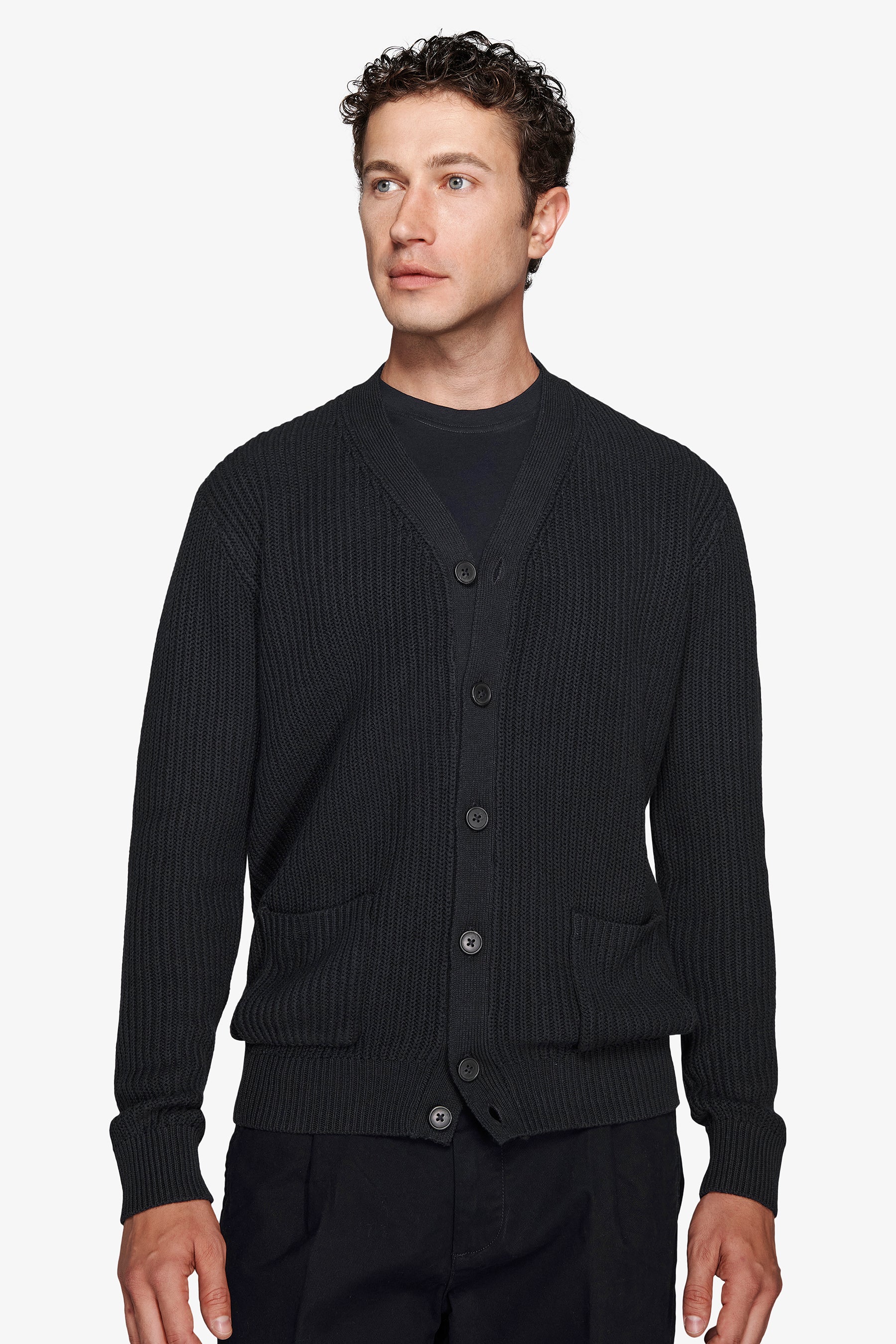 Jersey tipo cárdigan de canalé de punto inglés azul