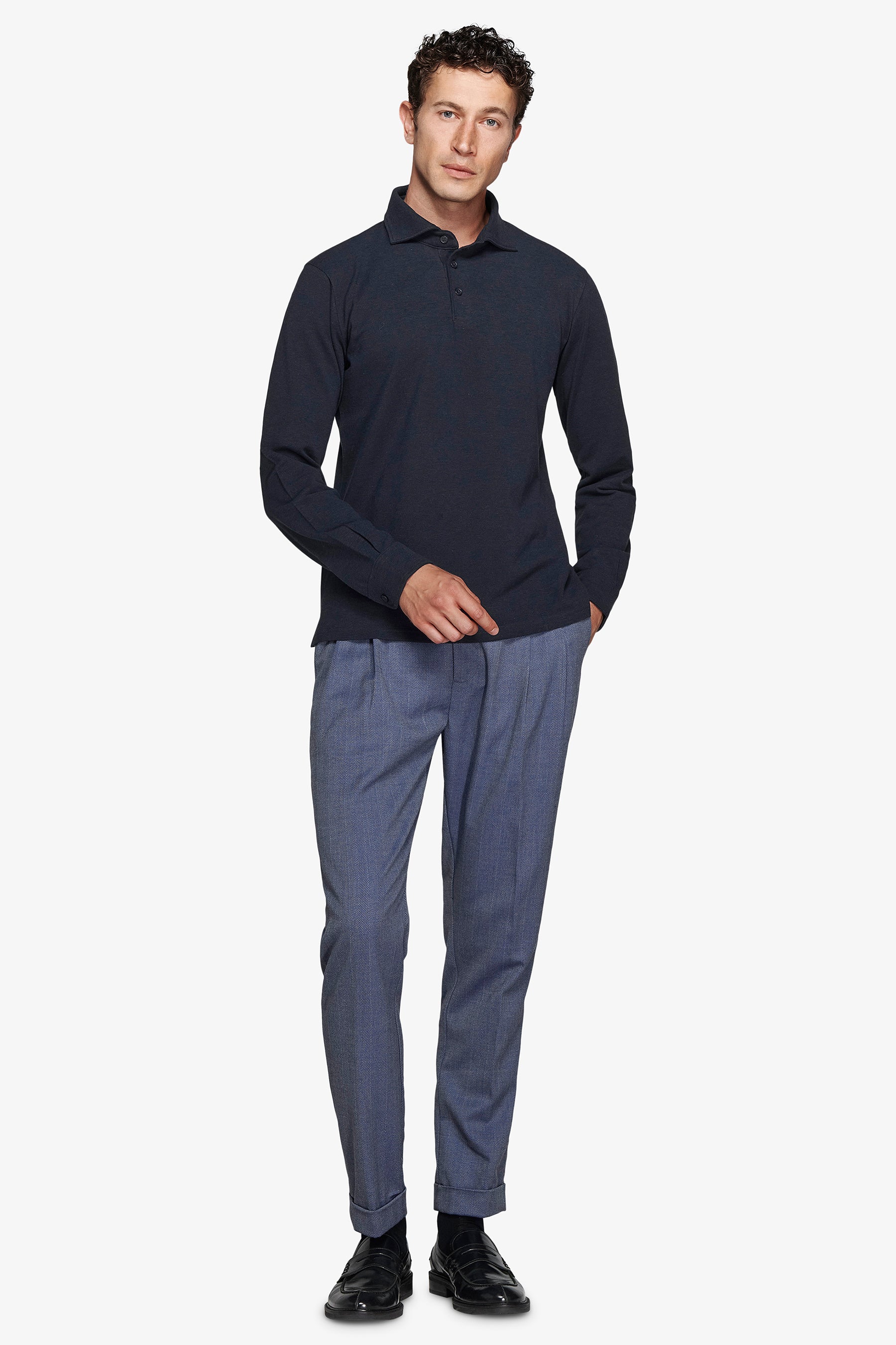 Avion blue stretch piqué polo with shirt collar