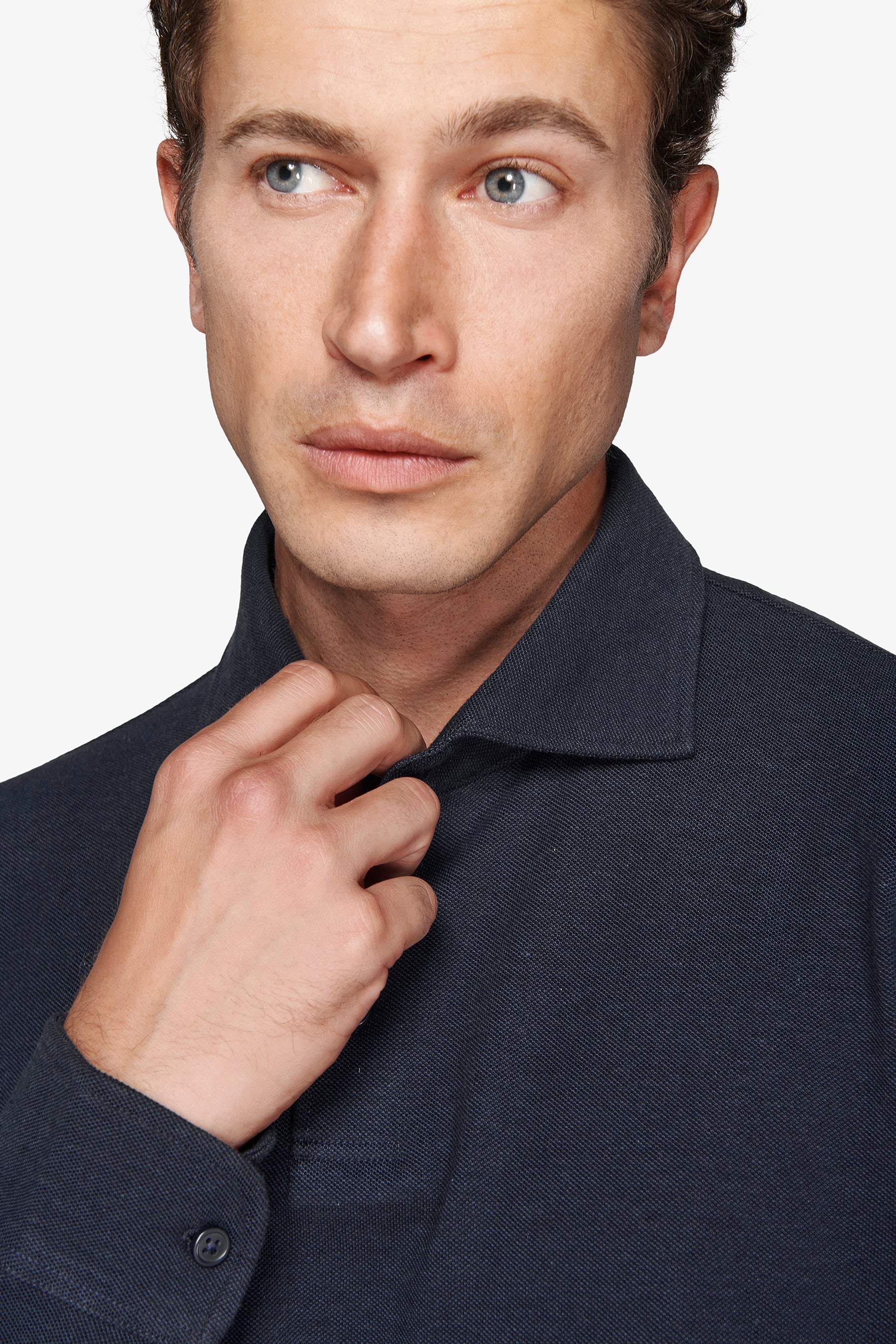 Avion blue stretch piqué polo with shirt collar