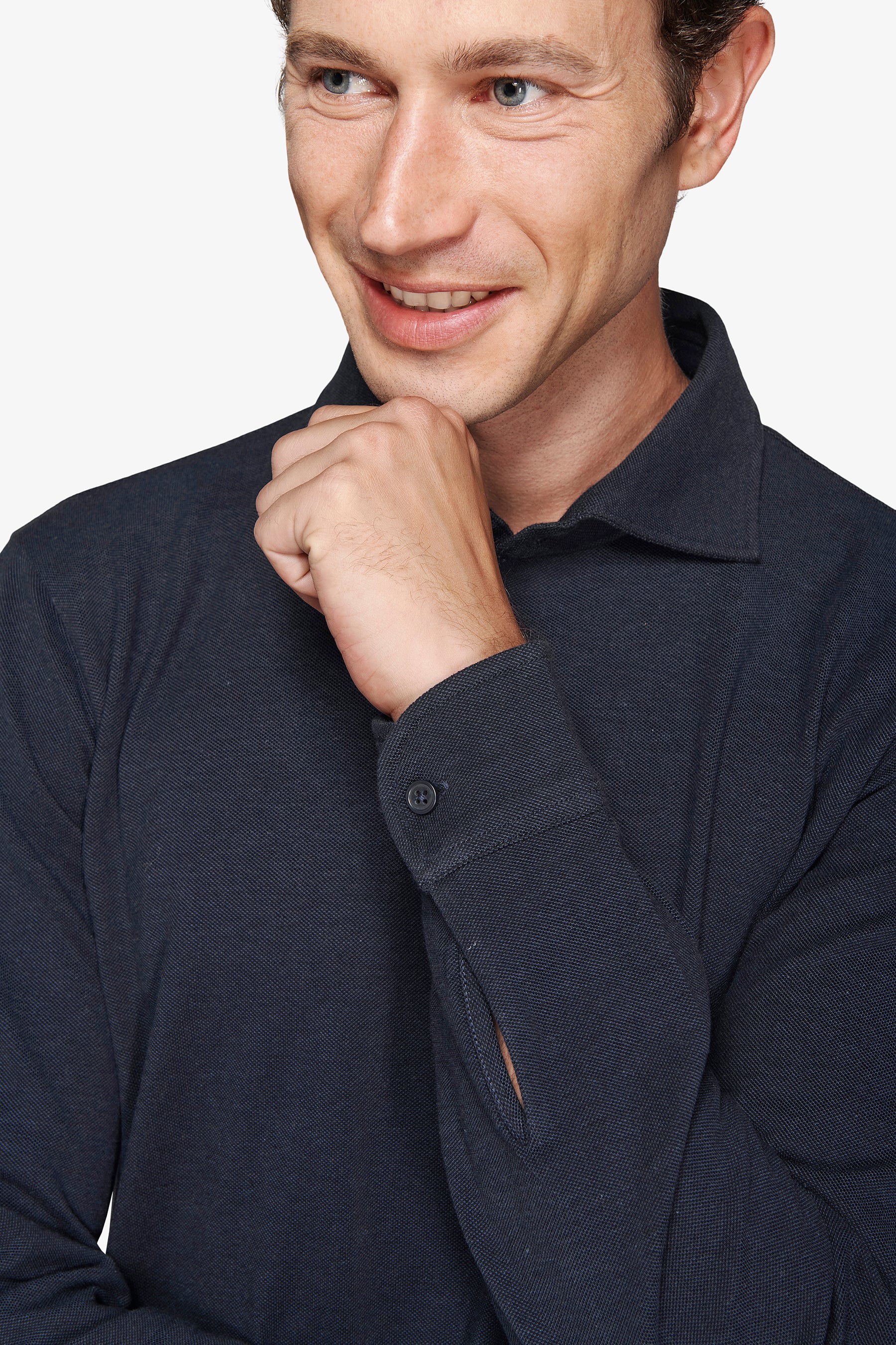 Avion blue stretch piqué polo with shirt collar