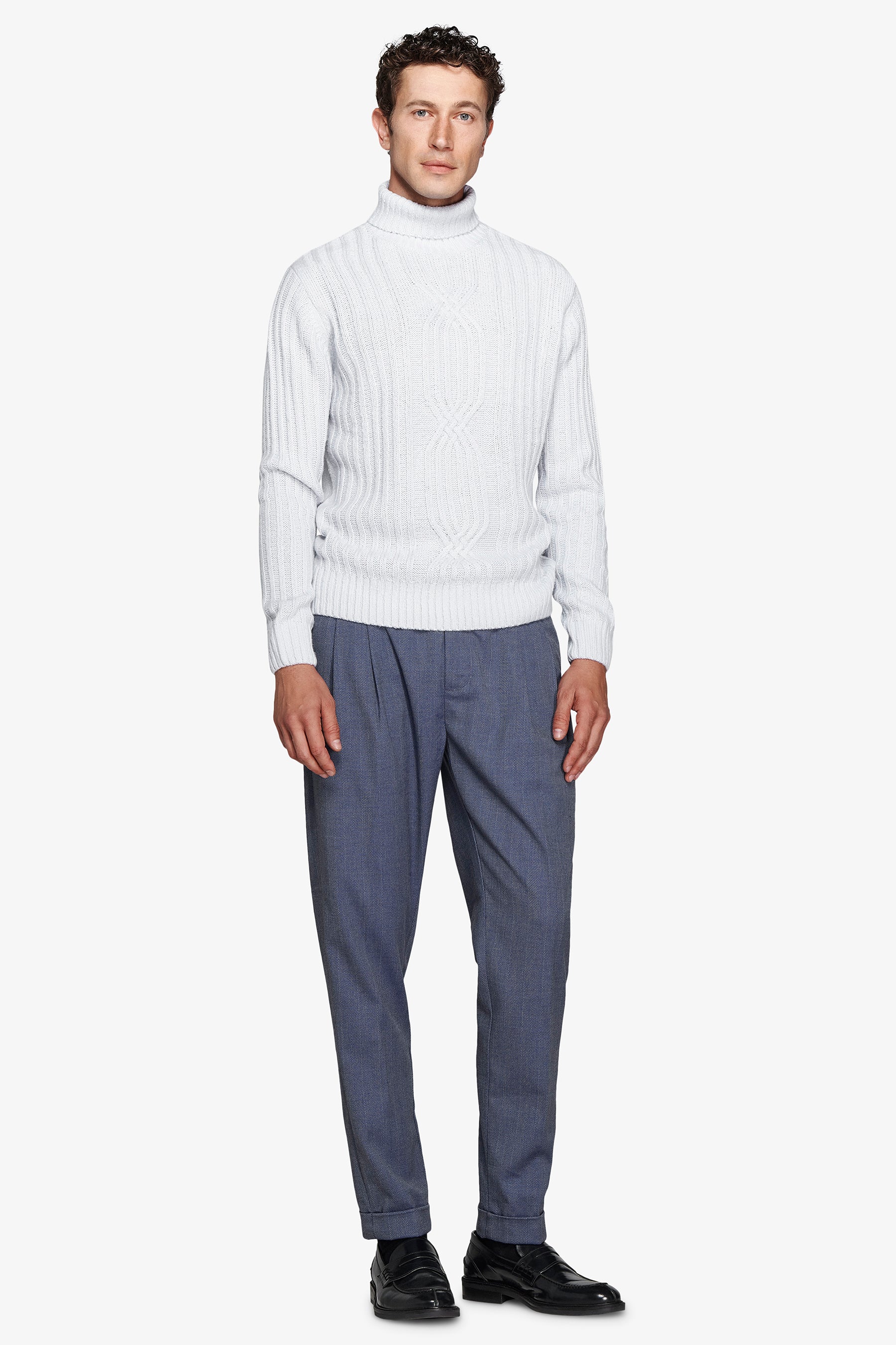 Jersey de cuello alto de canalé celeste