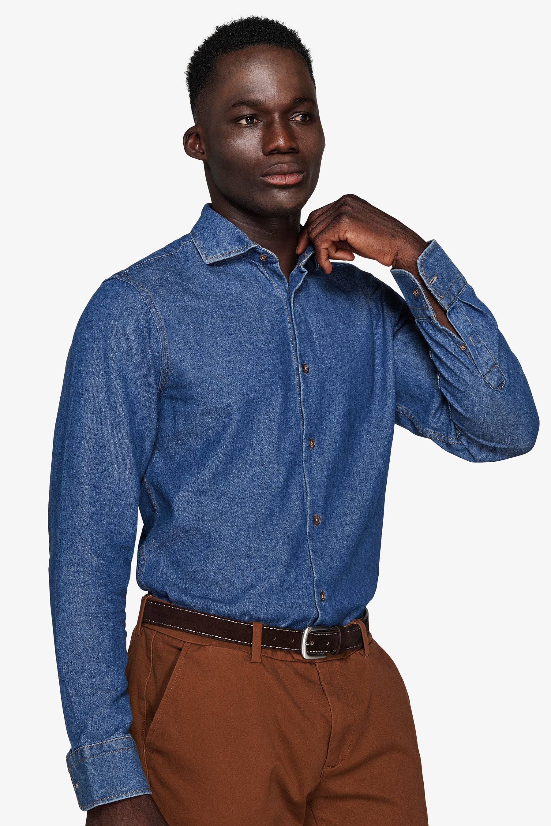 Camisa denim lavado oscuro cambray