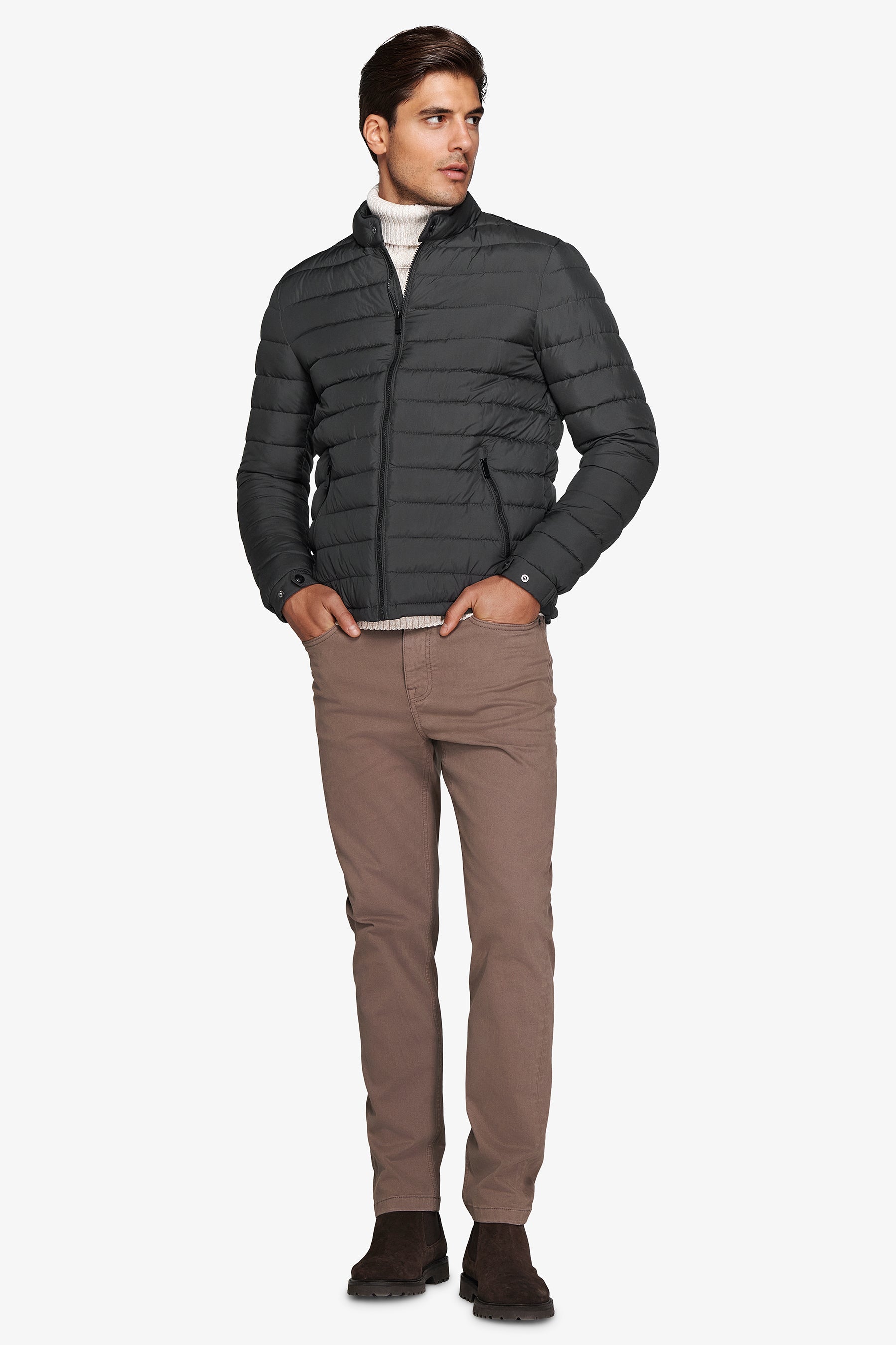 Plumífero cremallera completa pespunteado verde