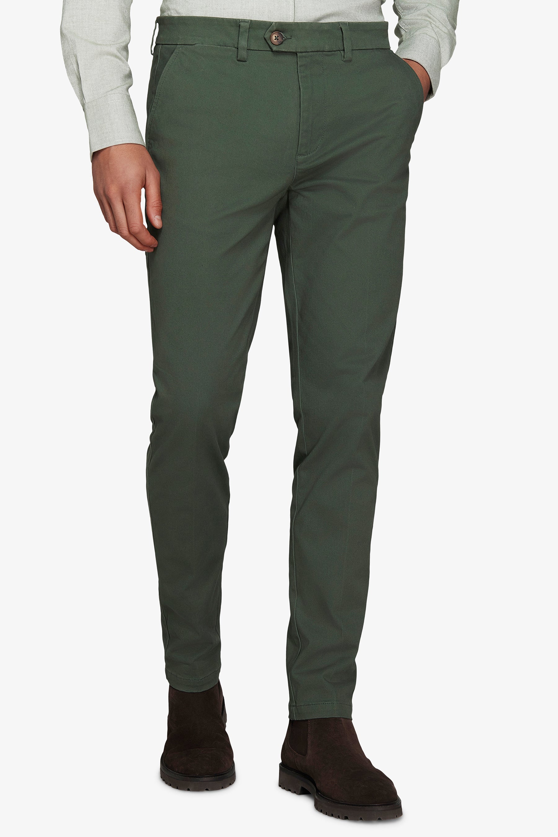 Green gabardine chino pants