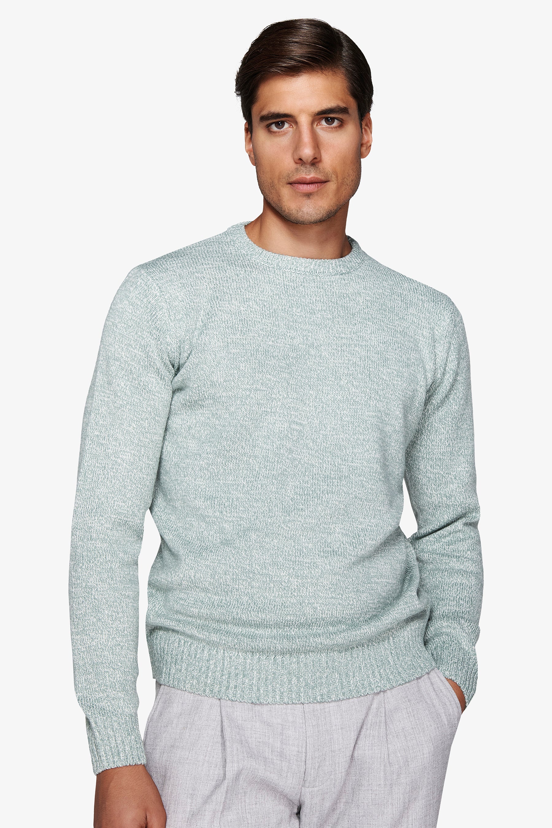 Jersey de cuello redondo mouliné aguamarina