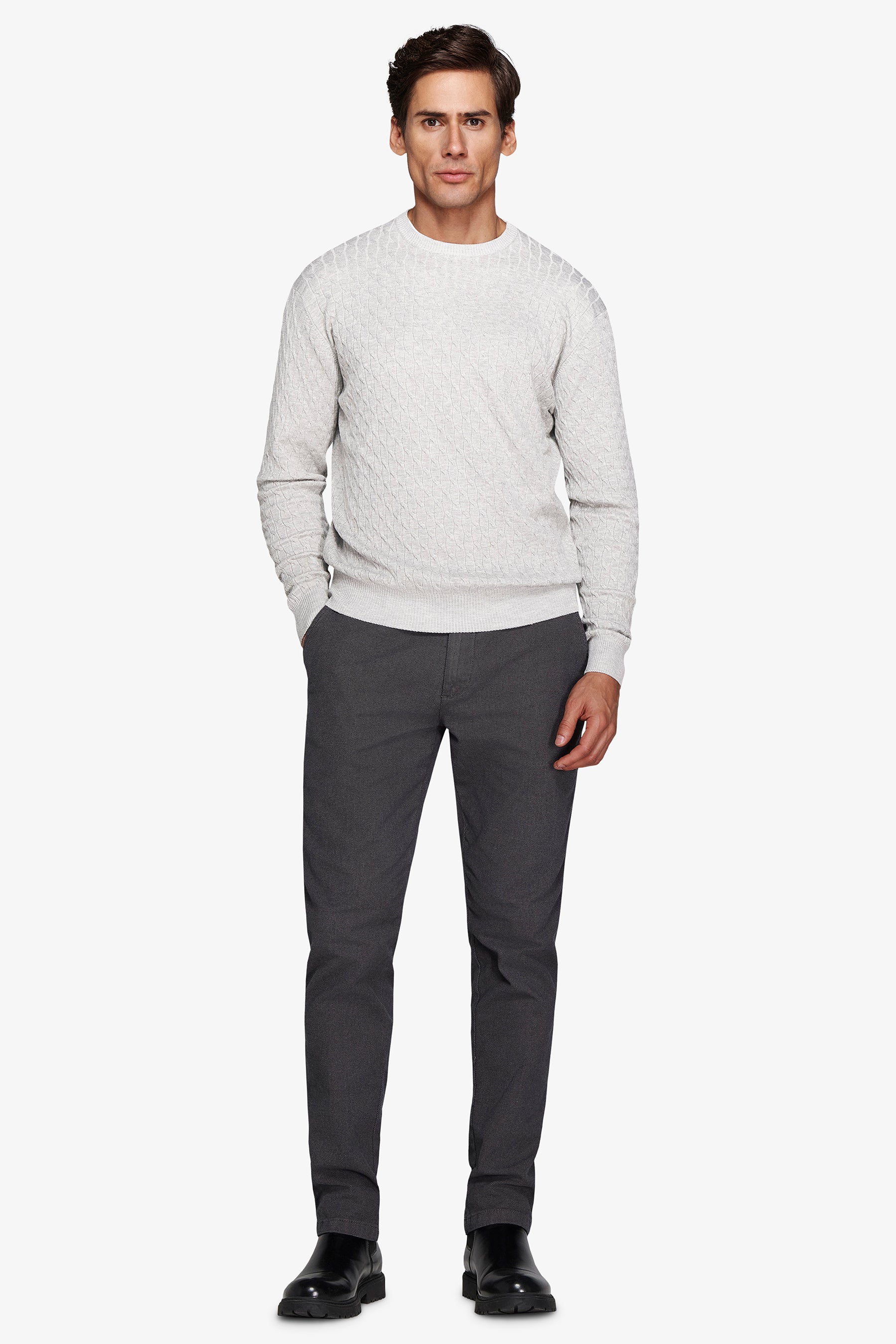 Light gray braided crewneck sweater