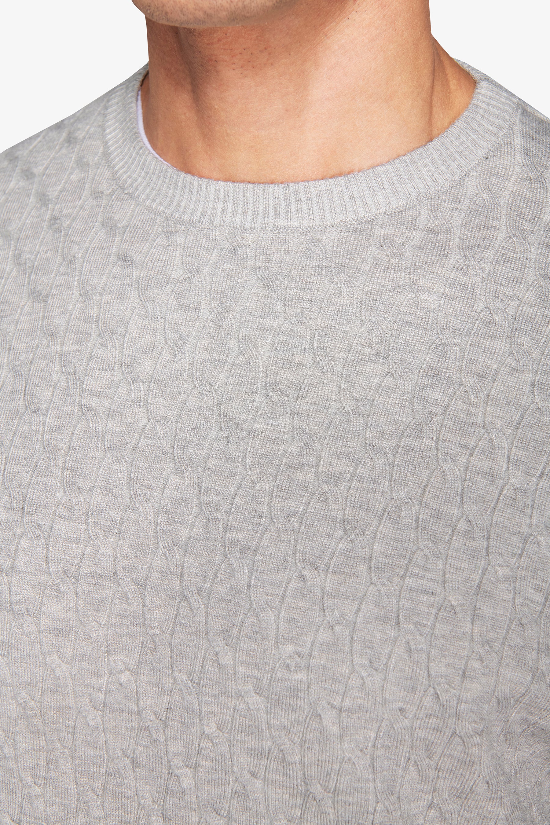 Light gray braided crewneck sweater