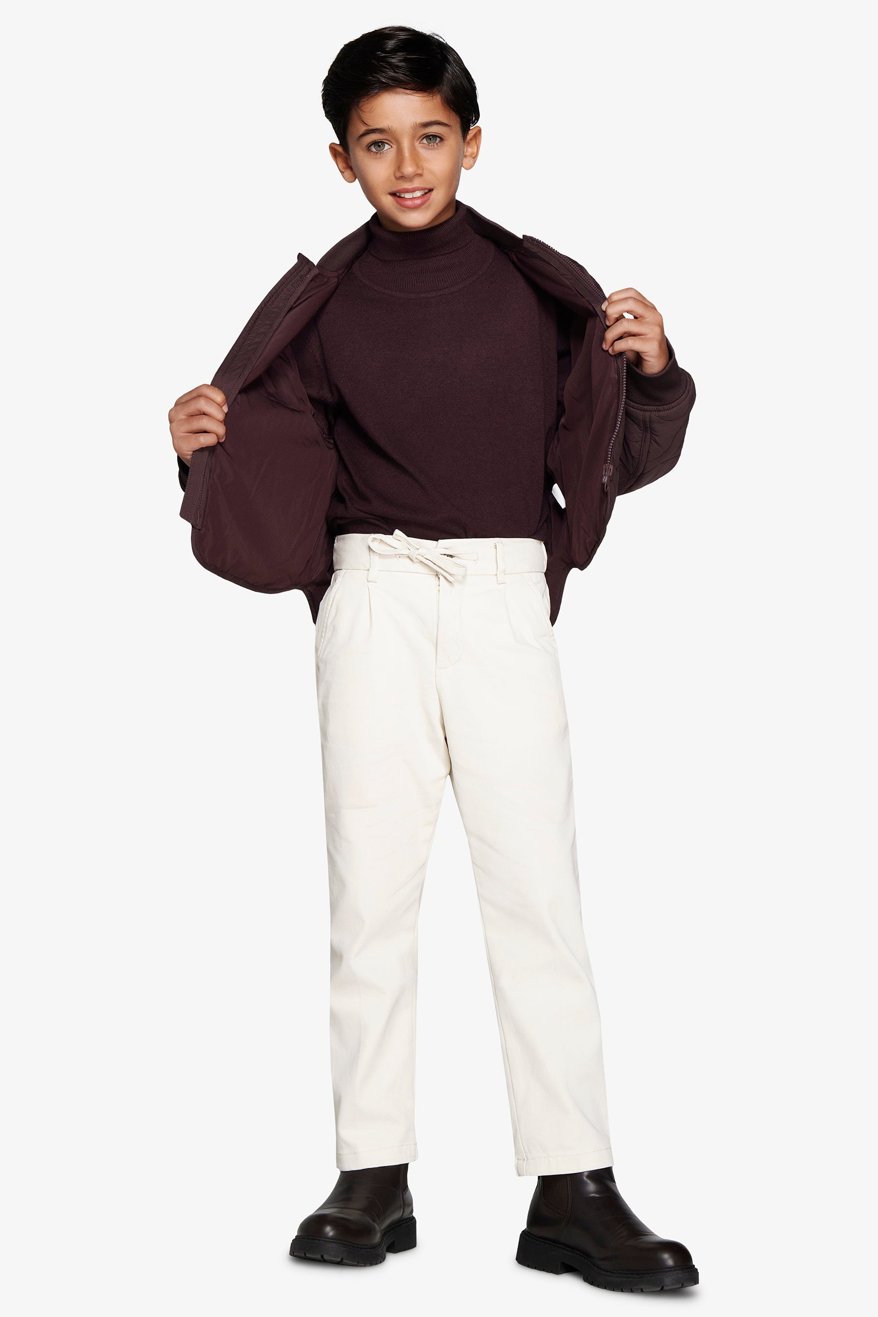 Cazadora bomber con pespunteado en forma de ondas horizontales burdeos Kids