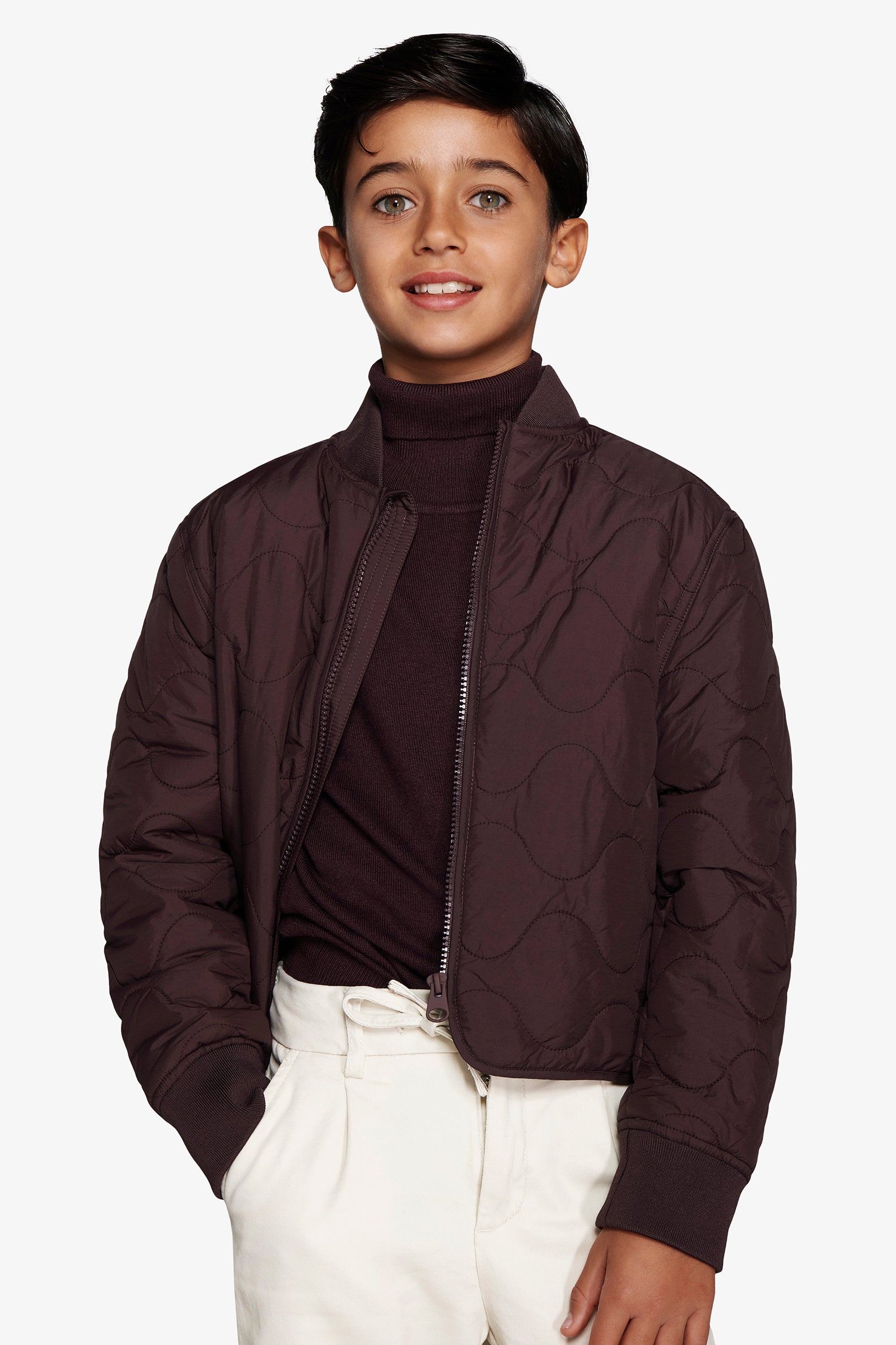 Cazadora bomber con pespunteado en forma de ondas horizontales burdeos Kids