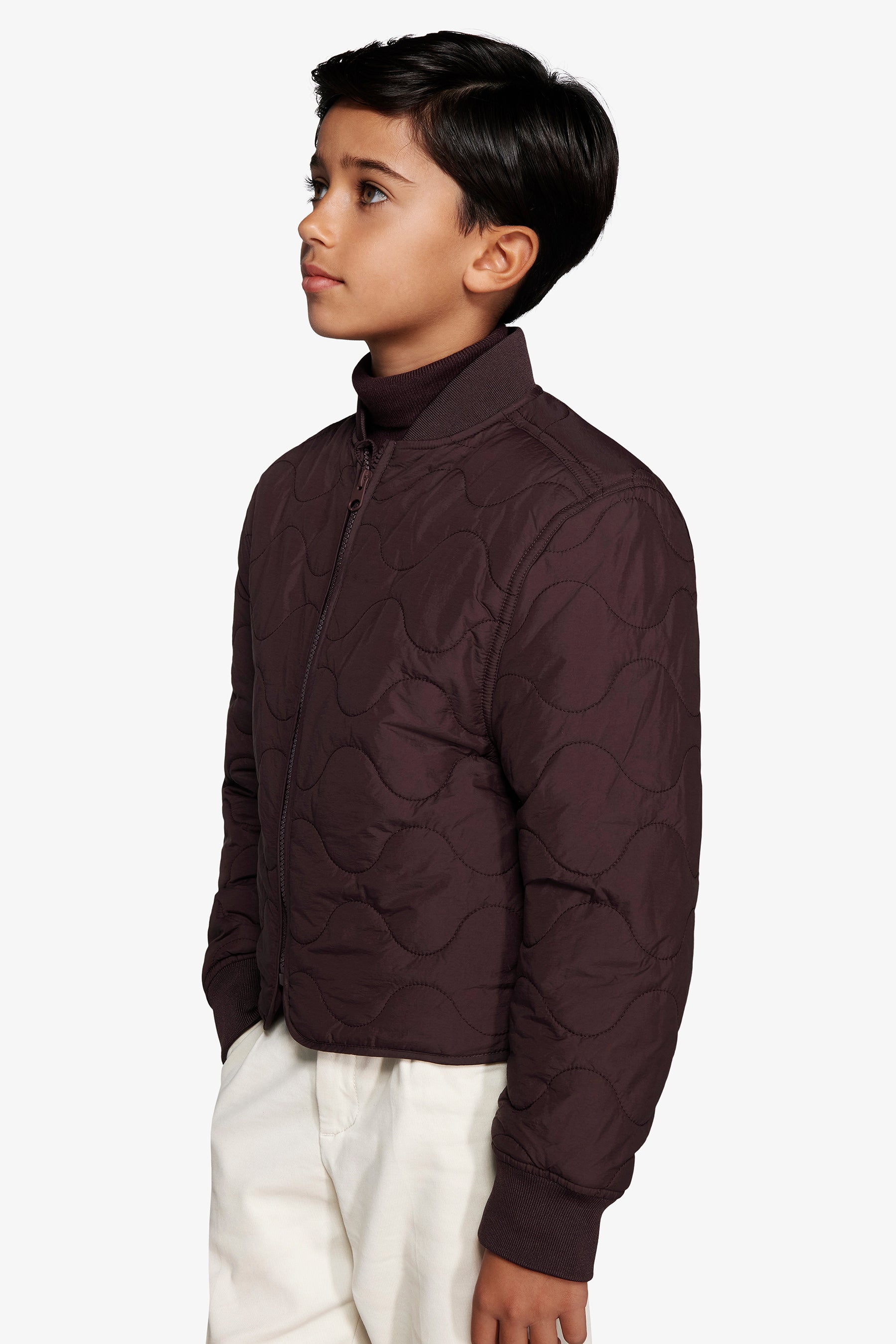 Cazadora bomber con pespunteado en forma de ondas horizontales burdeos Kids