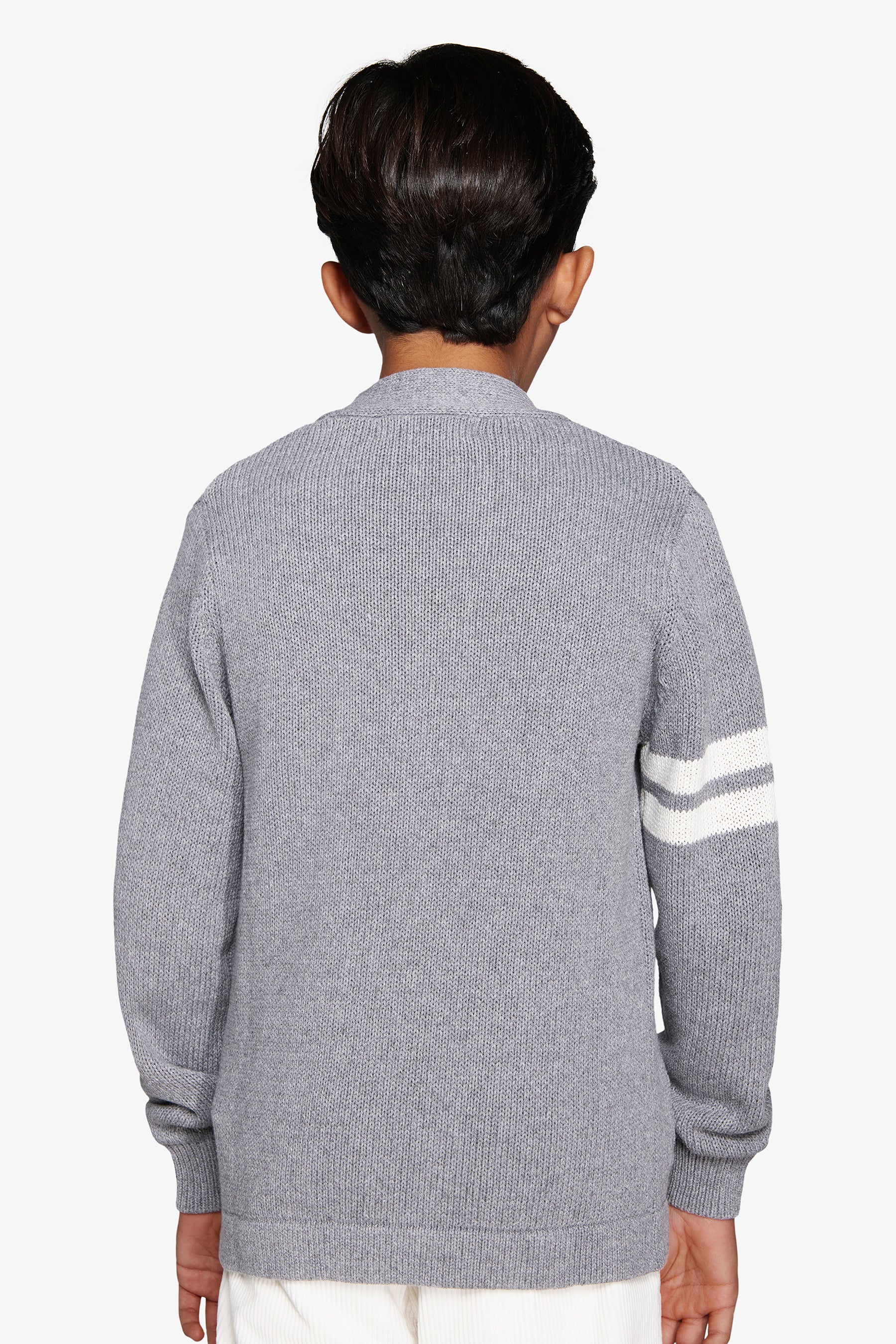 Cárdigan infantil gris medio con cuello en V