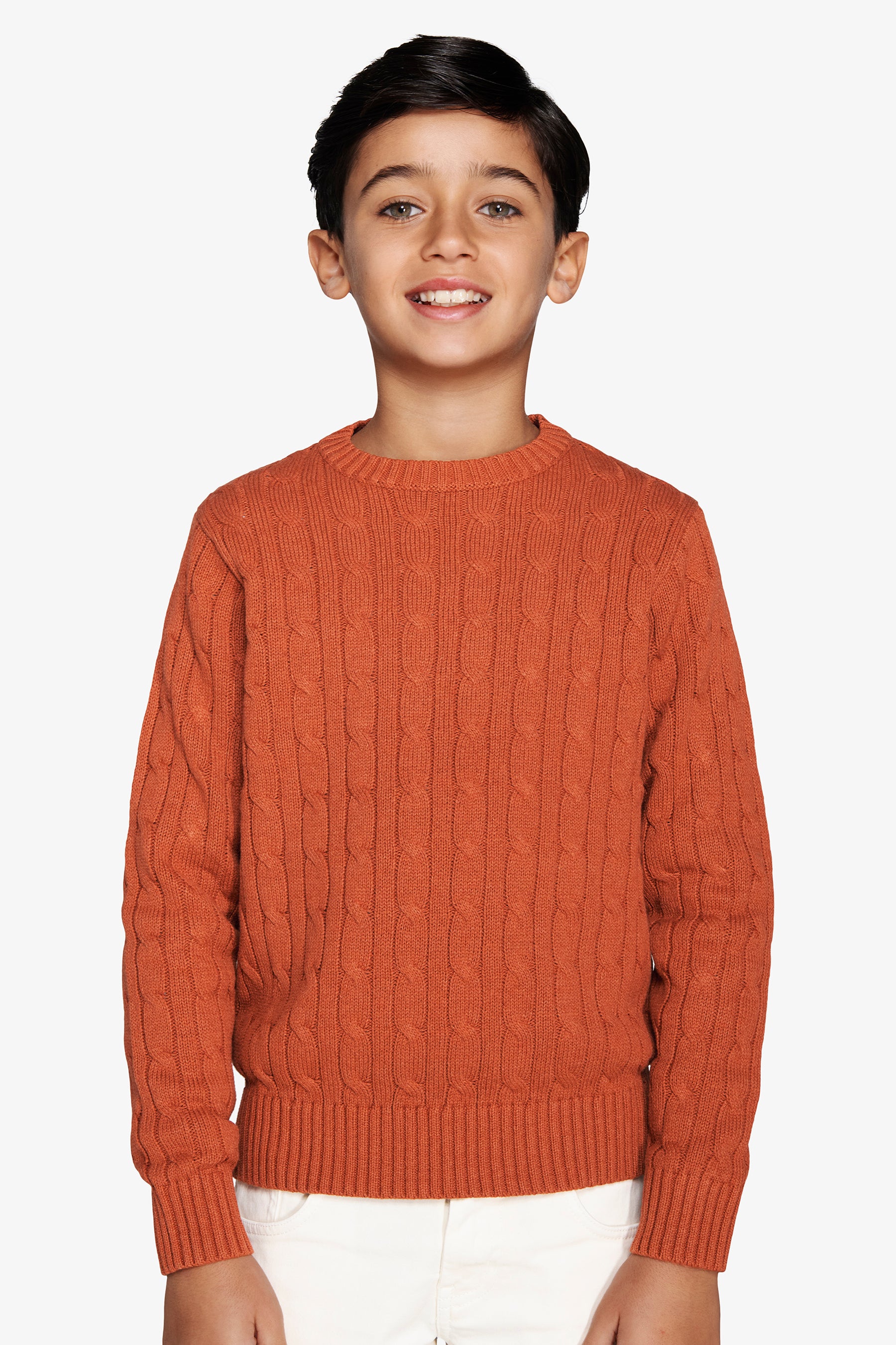 Suéter de cuello redondo con trenza naranja para niños