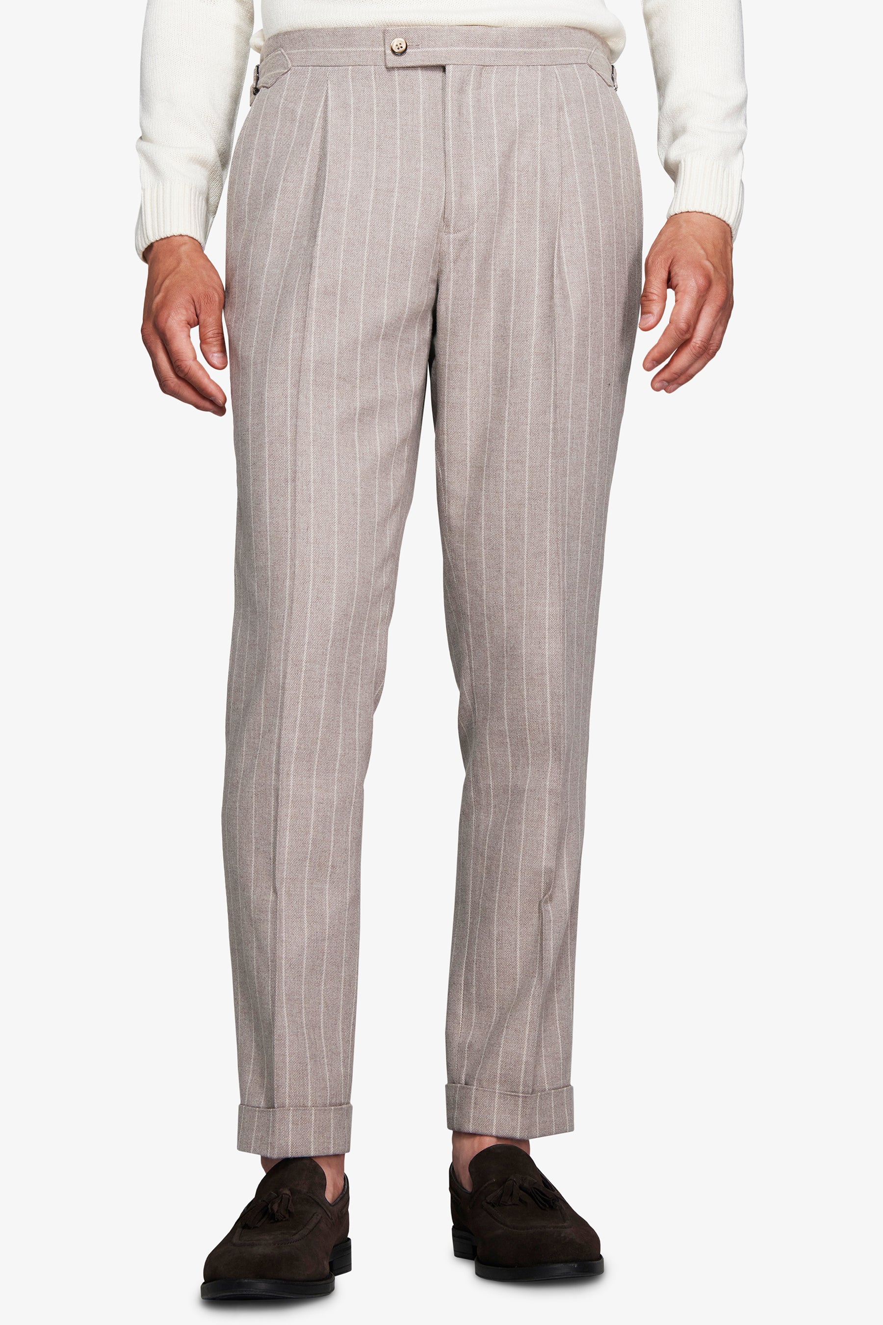 Pantaloni gessati tortora