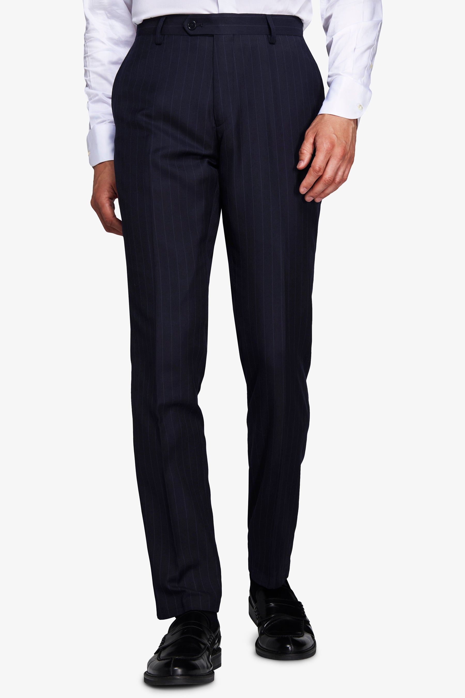 Blue pinstripe trousers