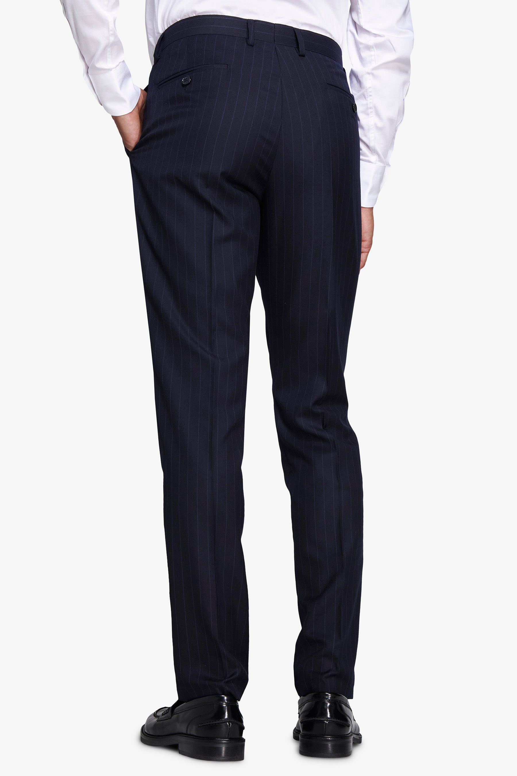 Blue pinstripe trousers