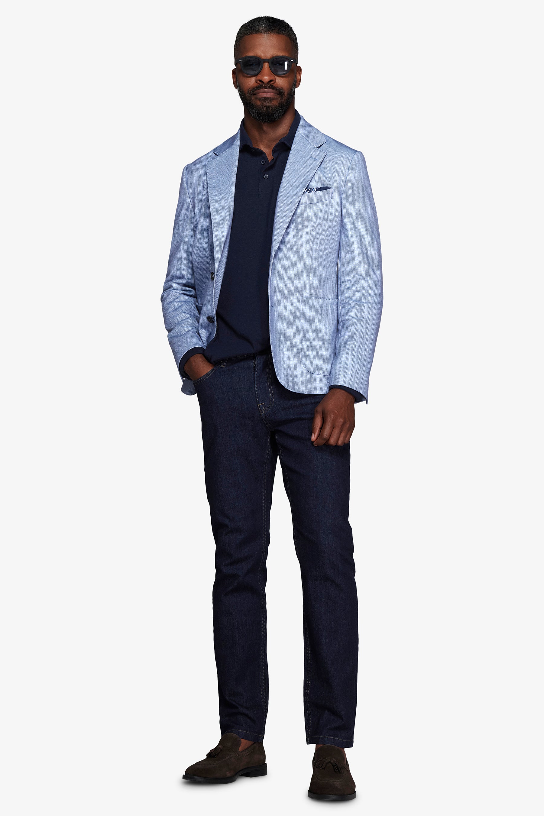 Americana de punto de espiga celeste