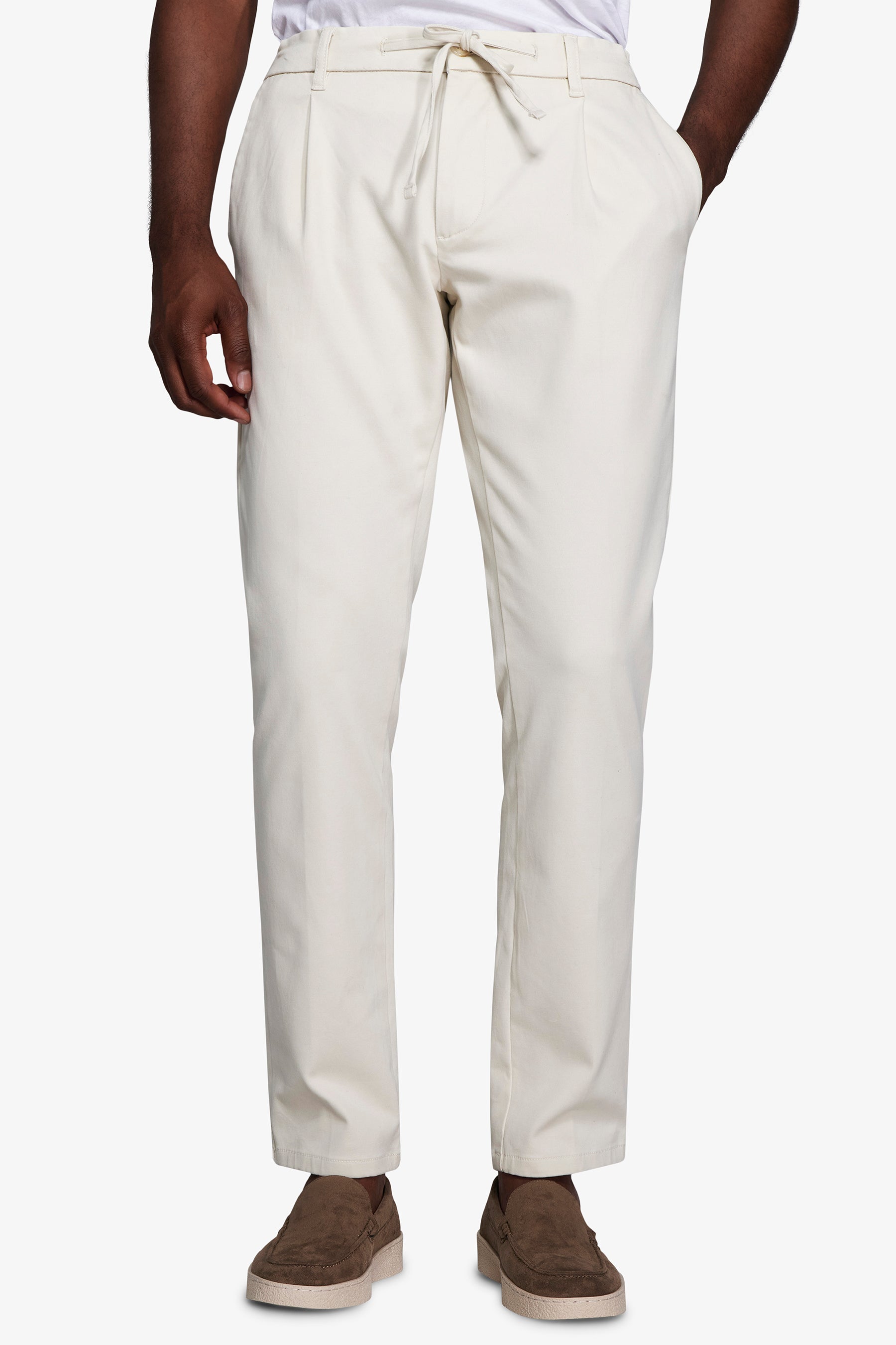 Pantalón con cordón en la cintura de punto elástico blanco roto