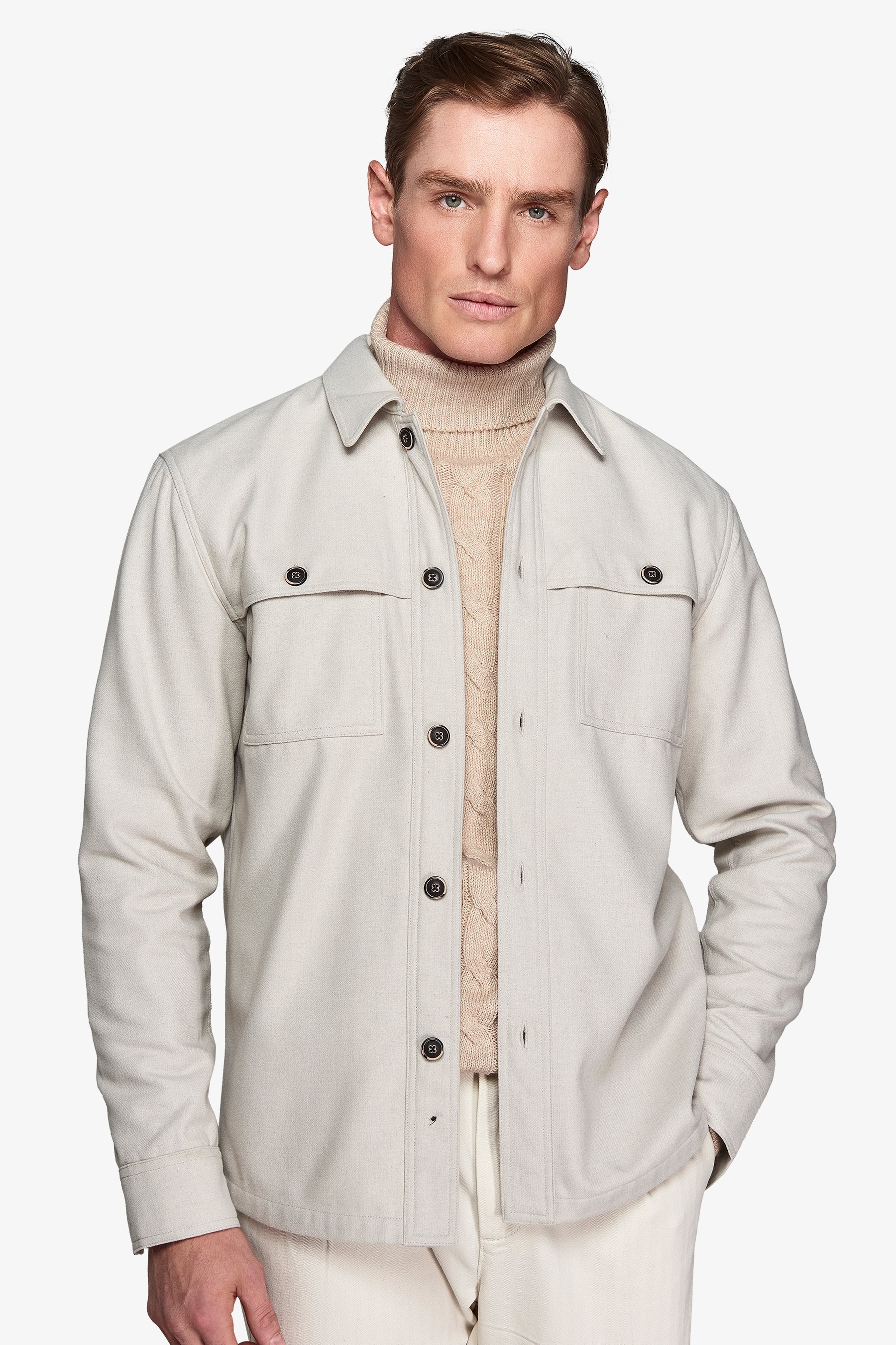 Overshirt in flanella con tasconi tortora-Dan John
